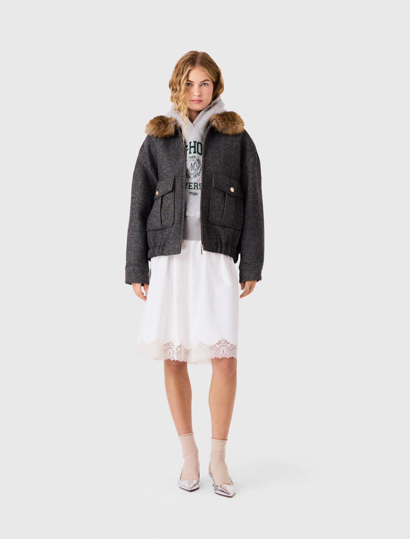Oversized herringbone jacket - Grey