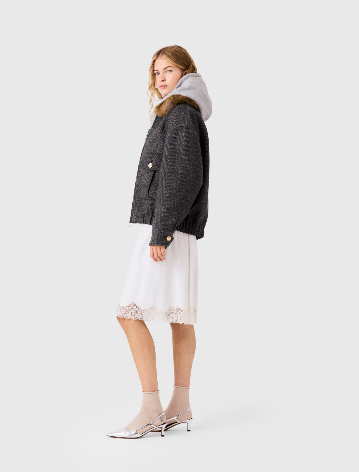 Oversized herringbone jacket - Grey