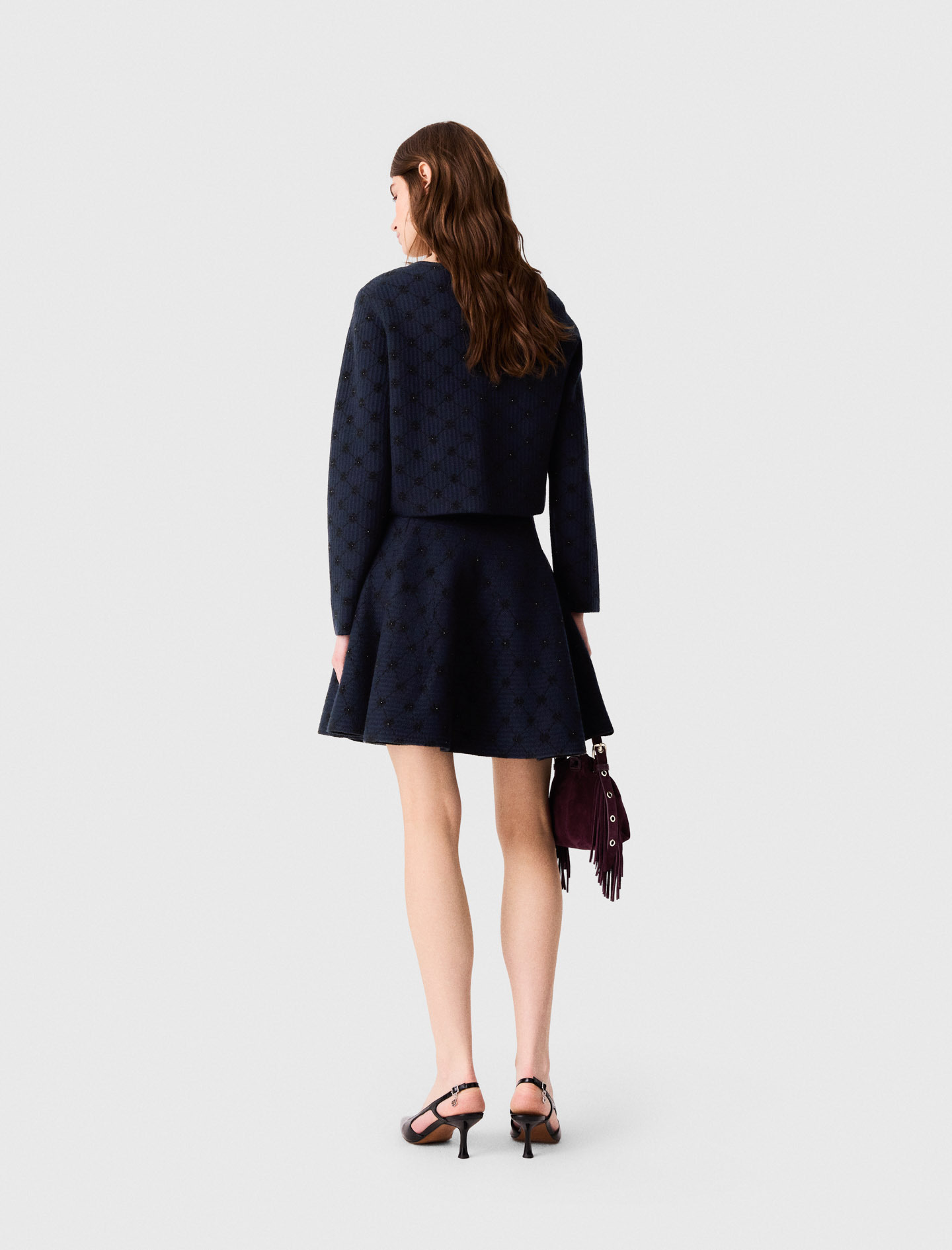 Jacquard cardigan with sequins - Navy