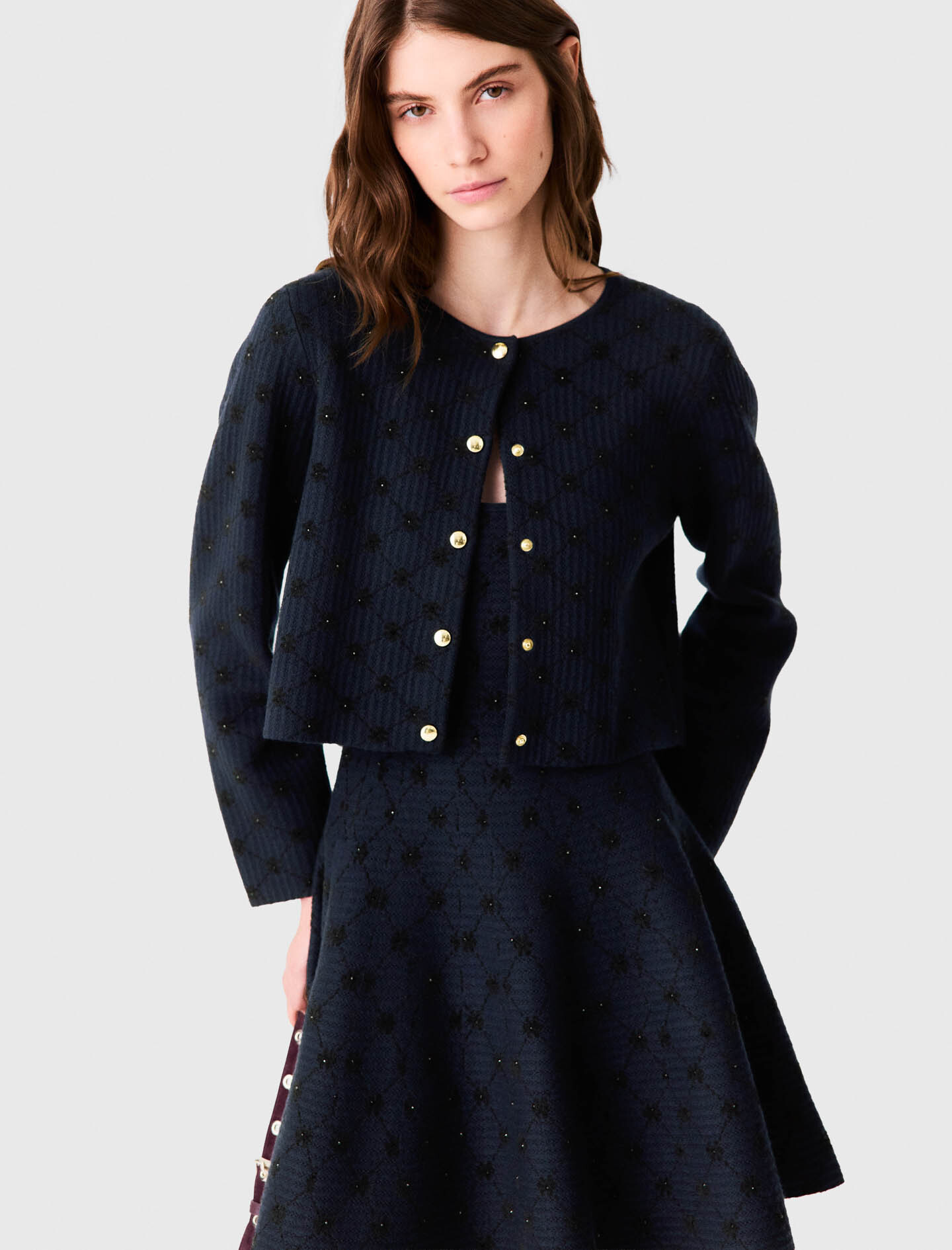 Jacquard cardigan with sequins - Navy