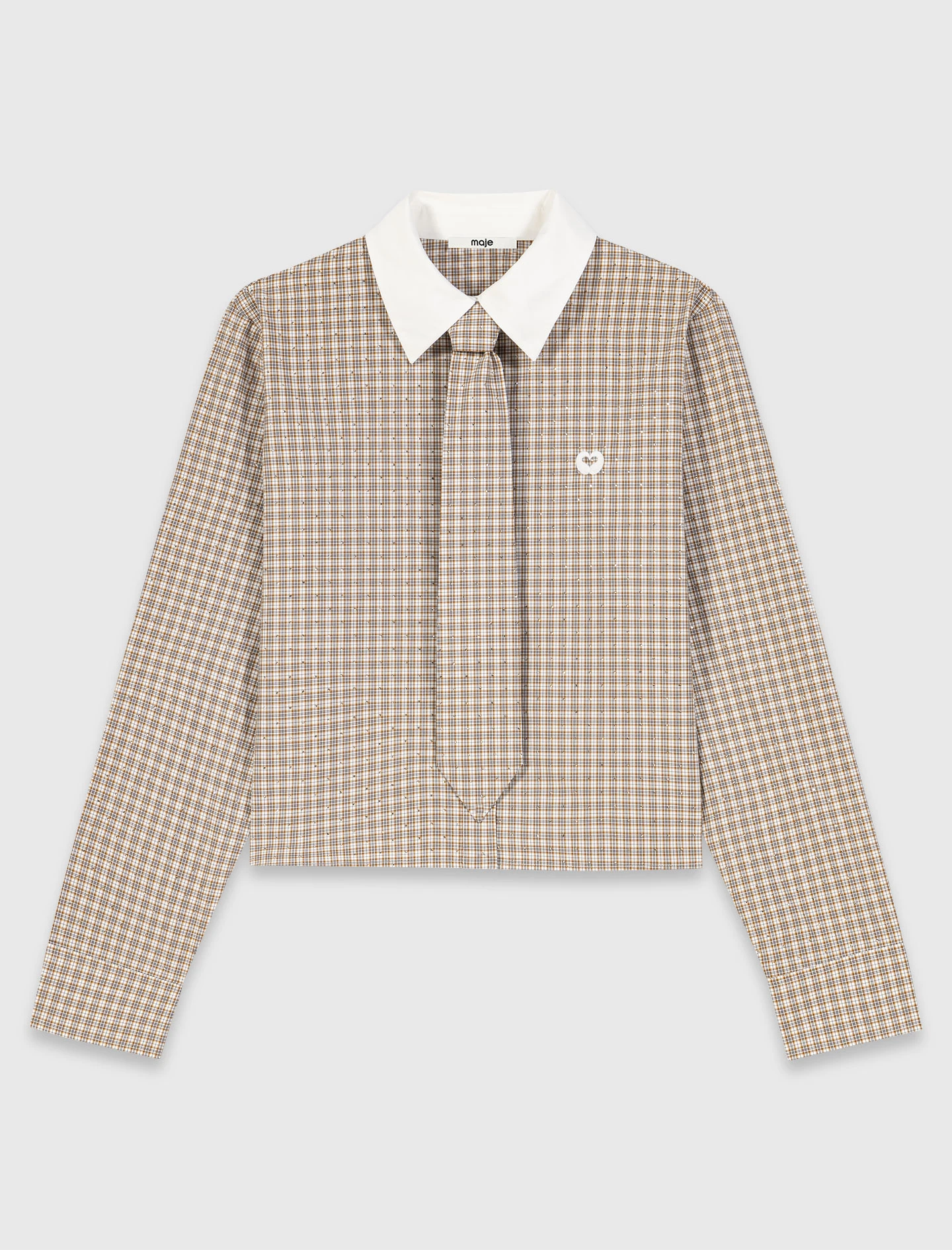 Short rhinestone checked shirt - Beige