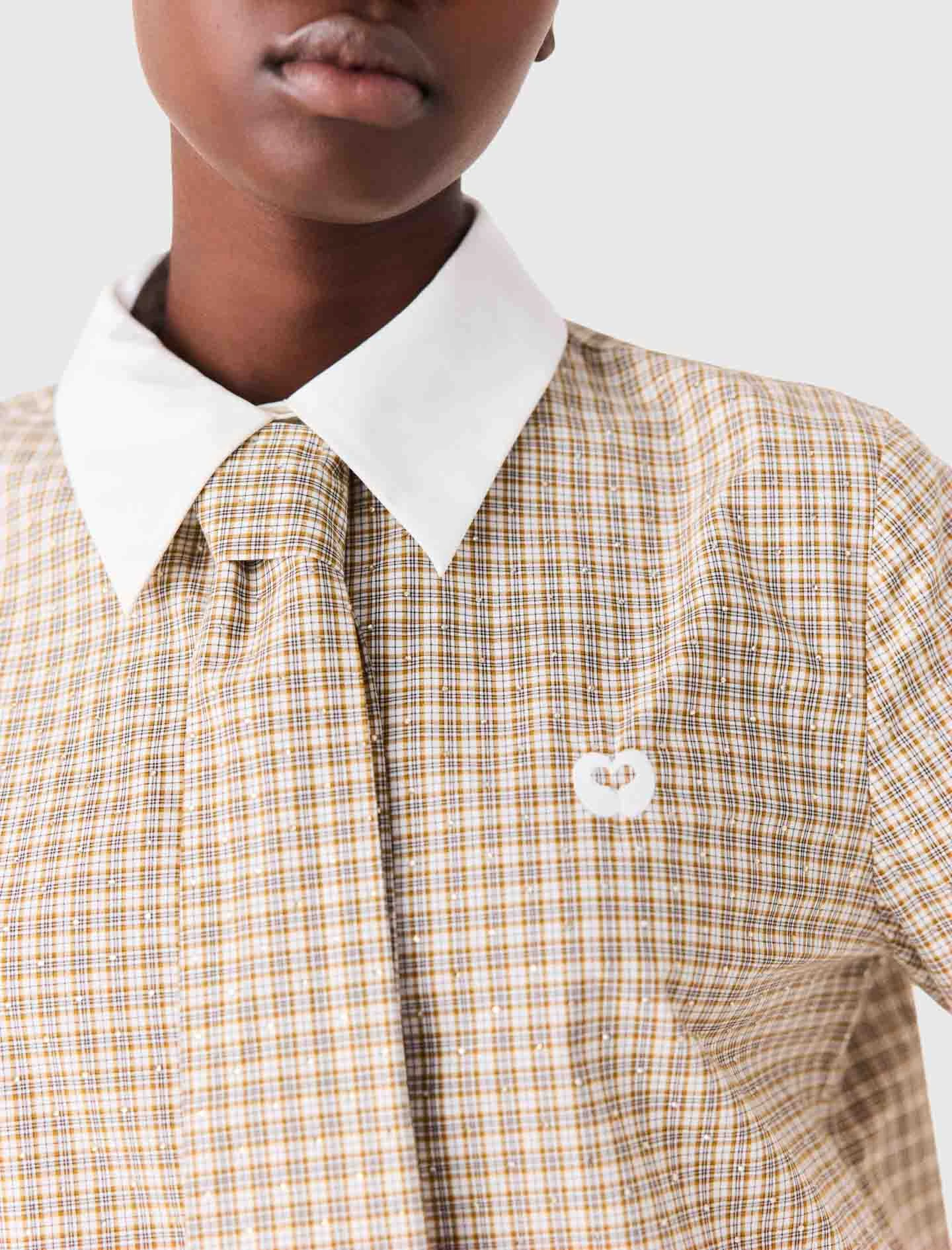 Short rhinestone checked shirt - Beige