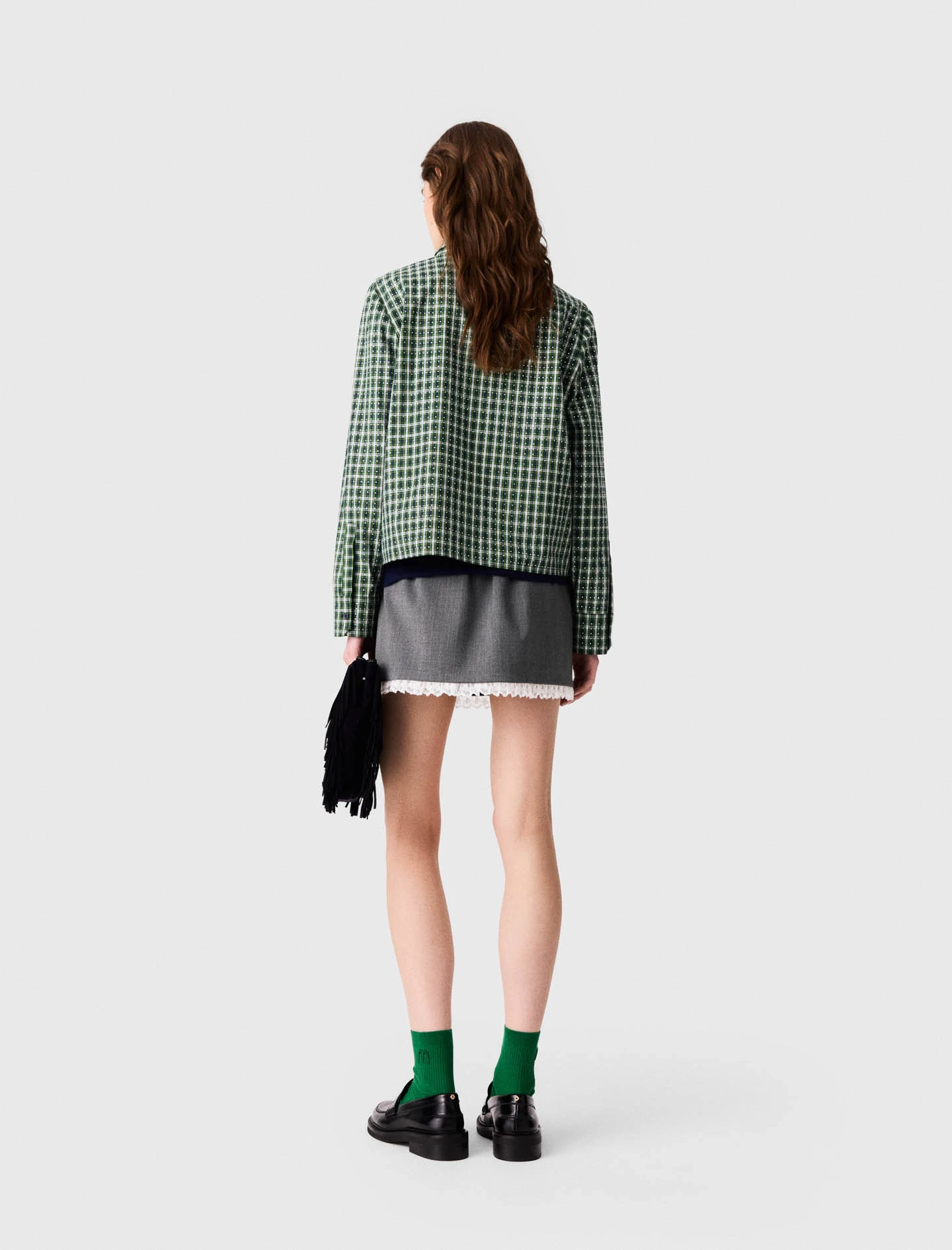 Rhinestone shirt with tie - Green
