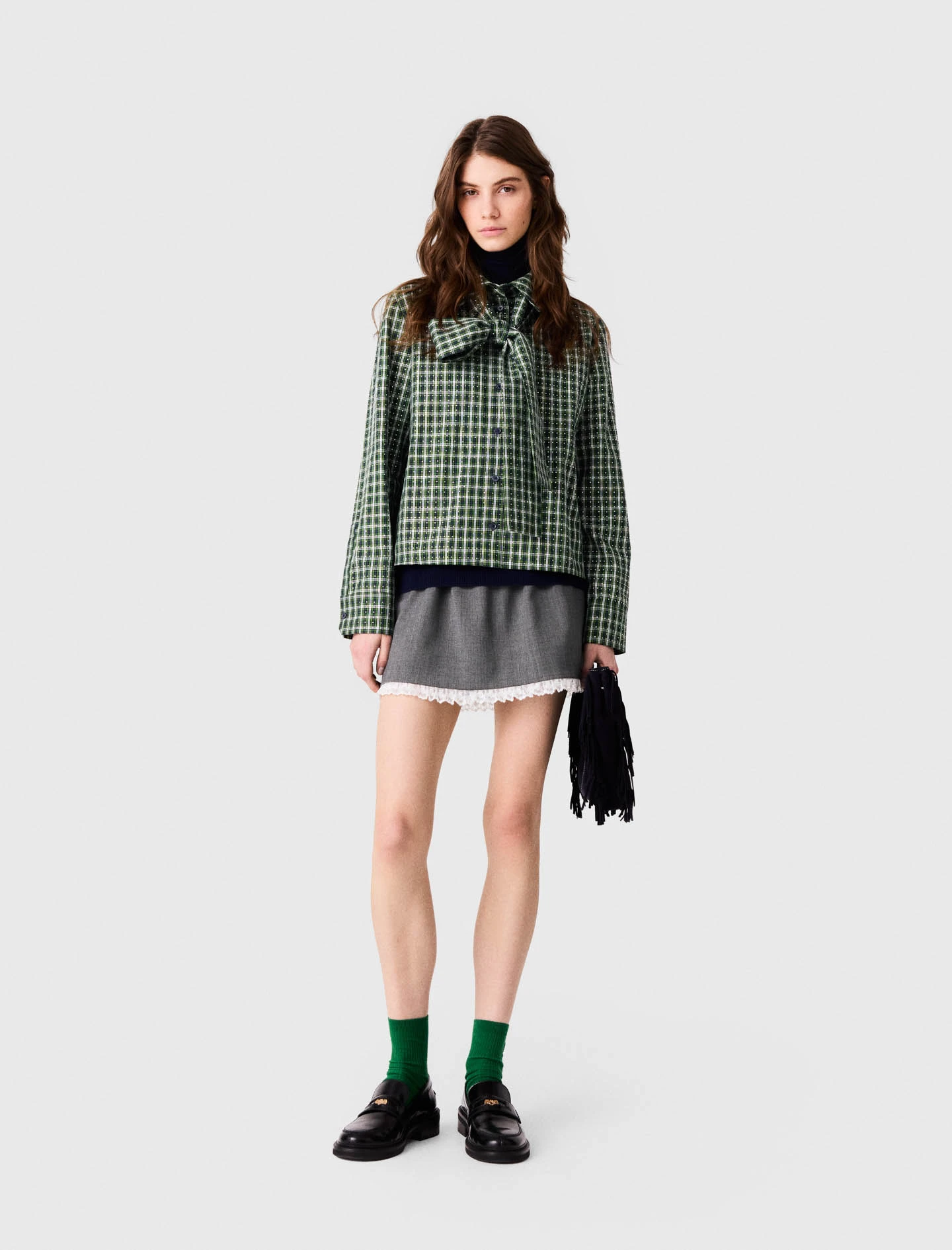 Rhinestone shirt with tie - Green
