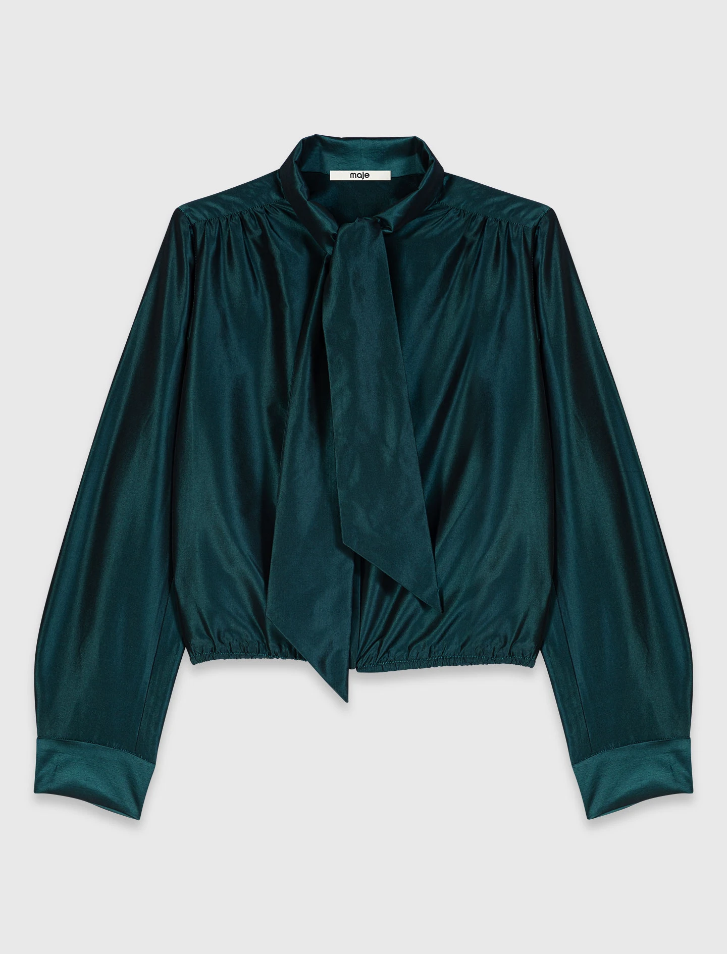 Satin pussy bow shirt - Green