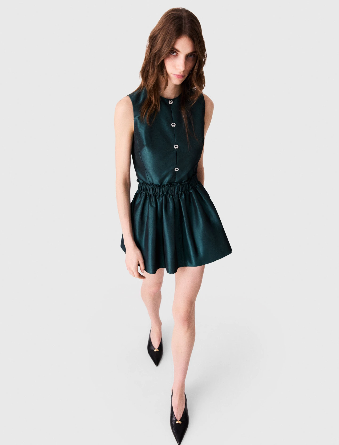 Satin jumpsuit with jewel buttons - Green