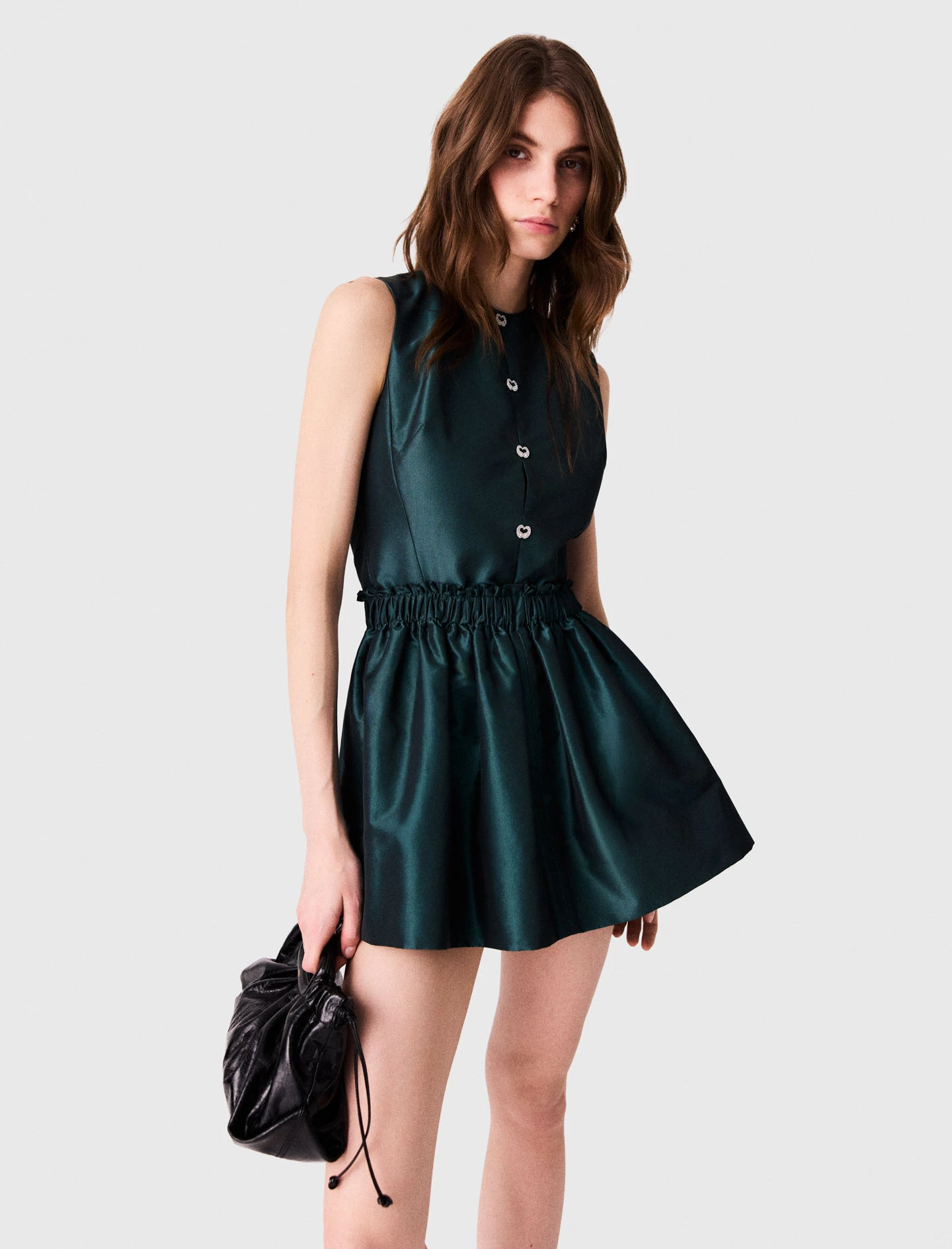 Satin jumpsuit with jewel buttons - Green