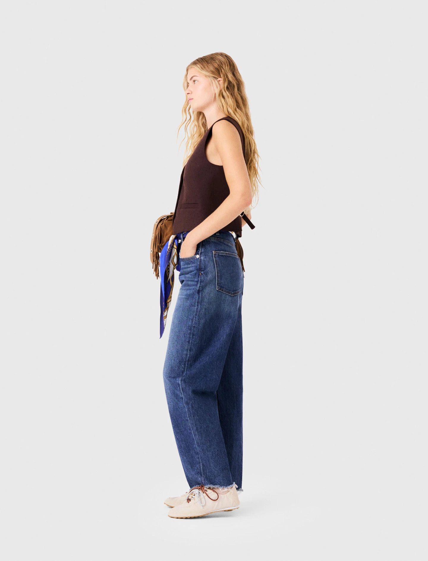 Carrot-cut jeans with a twilly - Blue