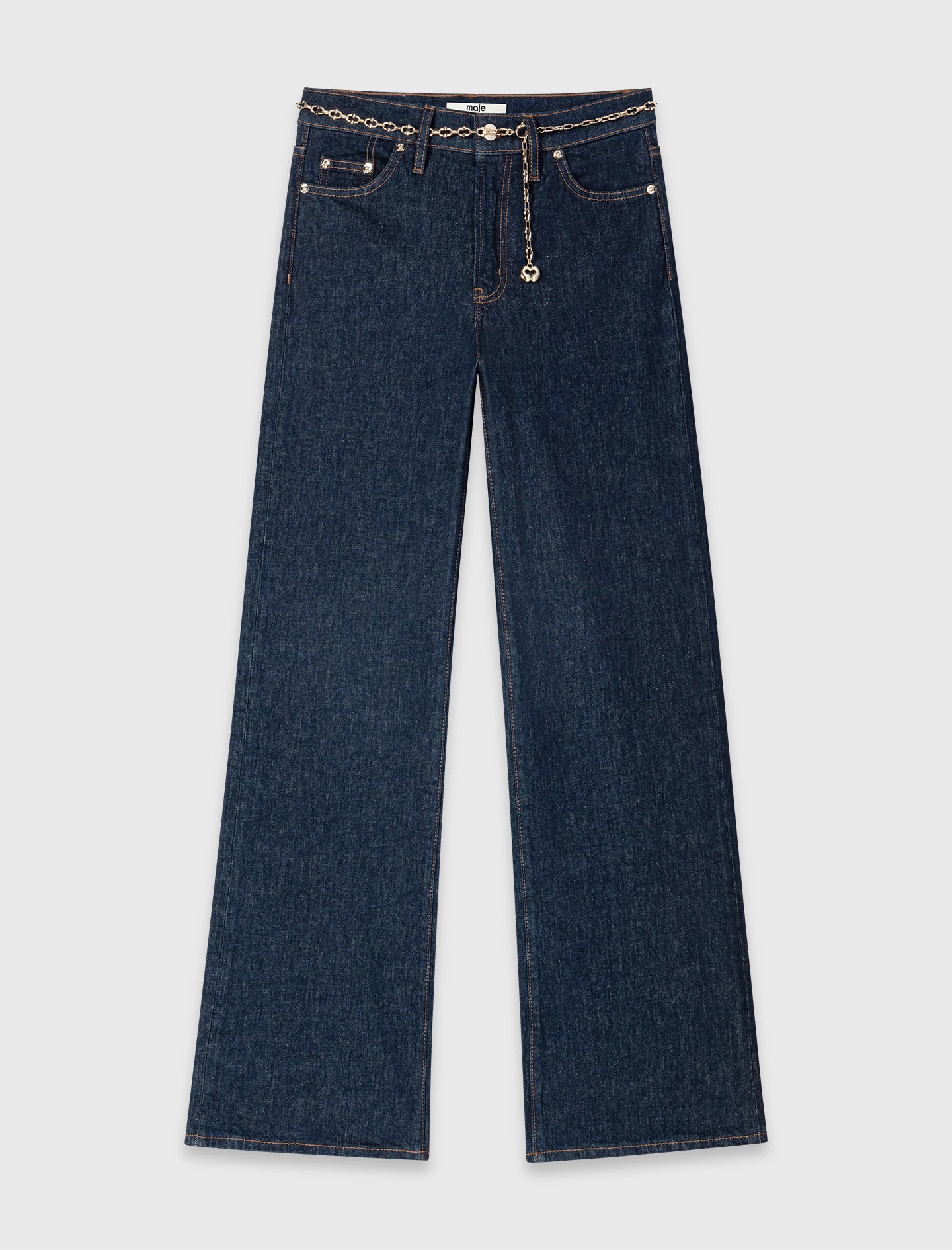 Wide-leg jeans with chain-link belt - Navy