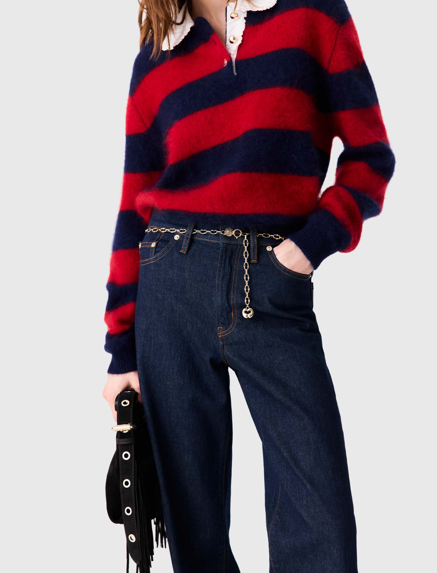 Wide-leg jeans with chain-link belt - Navy