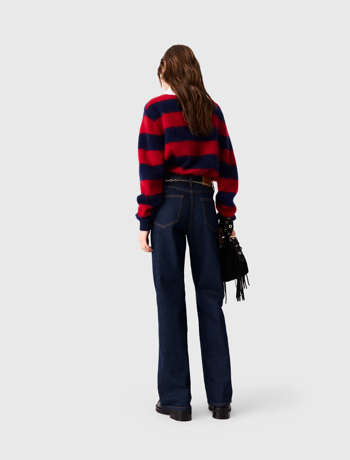 Wide-leg jeans with chain-link belt - Navy