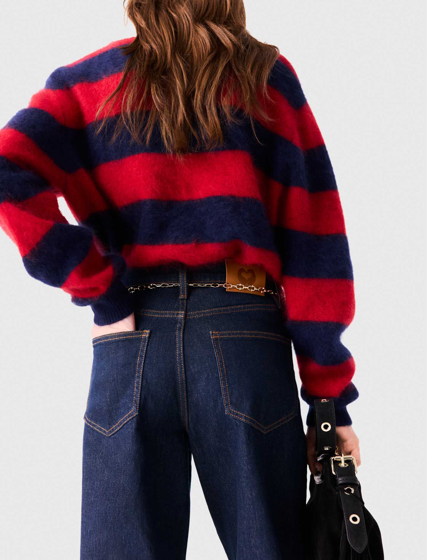 Wide-leg jeans with chain-link belt - Navy