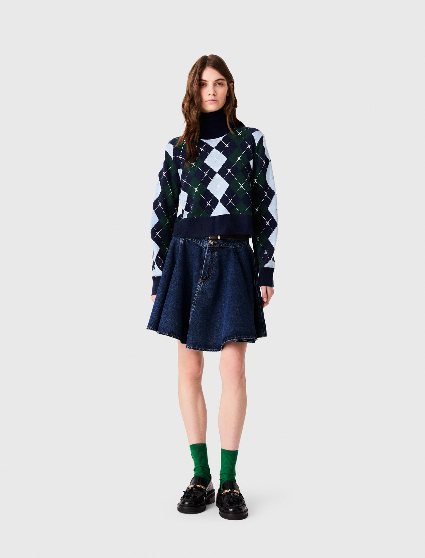 Argyle jumper with rhinestones - Navy
