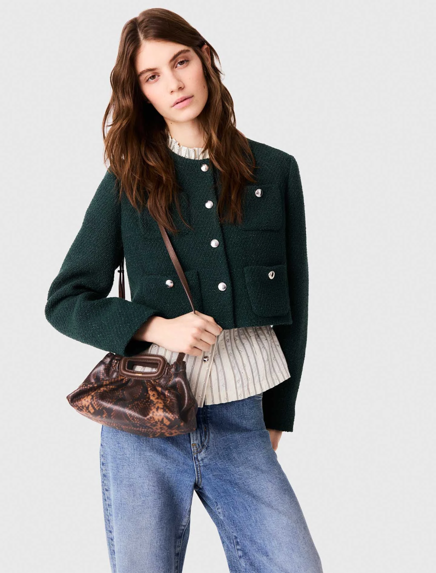 Tweed jacket with fringe trim - Green