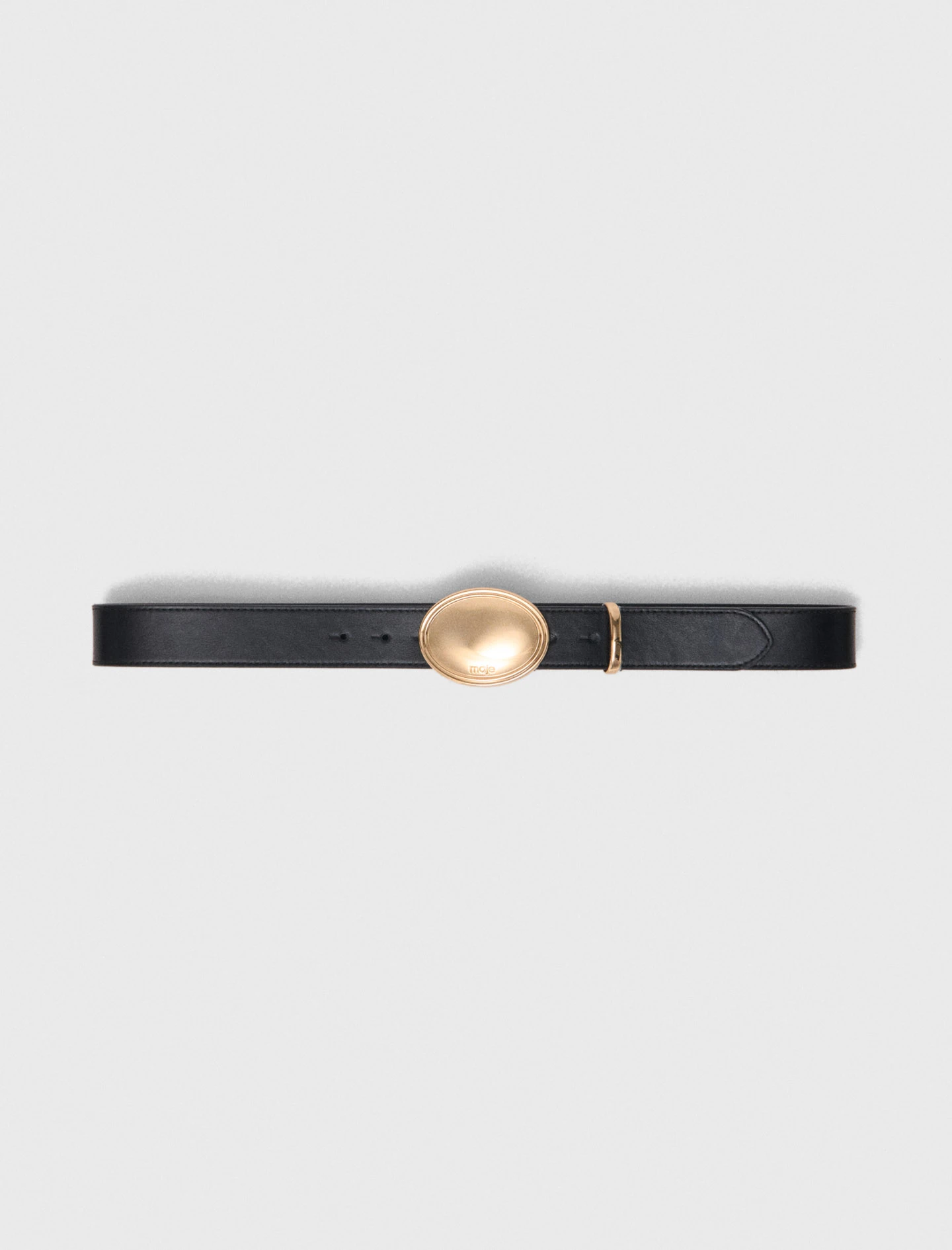 Leather belt with oval buckle - Black