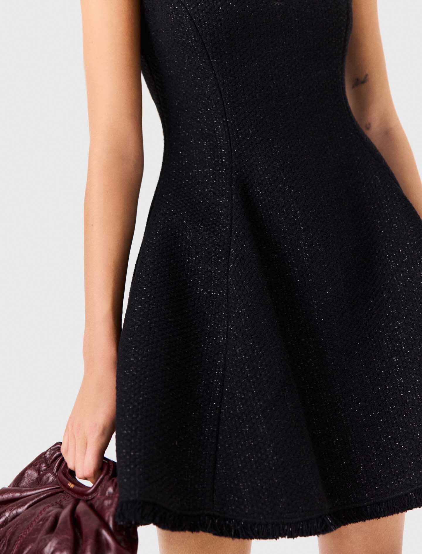 Short fringed tweed dress - Black