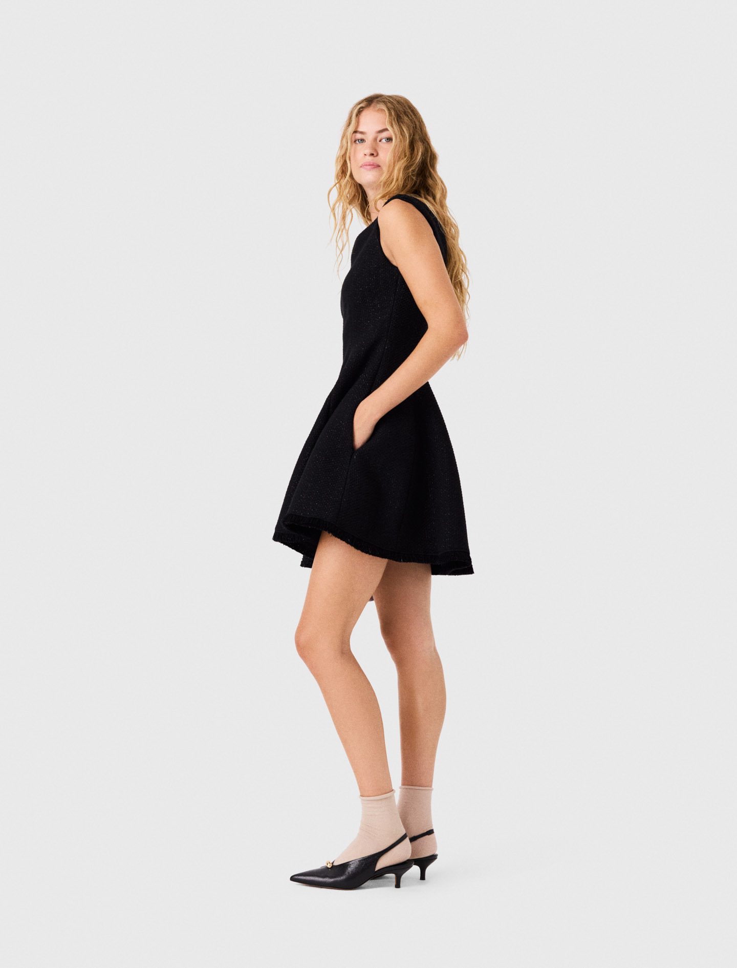 Short fringed tweed dress - Black