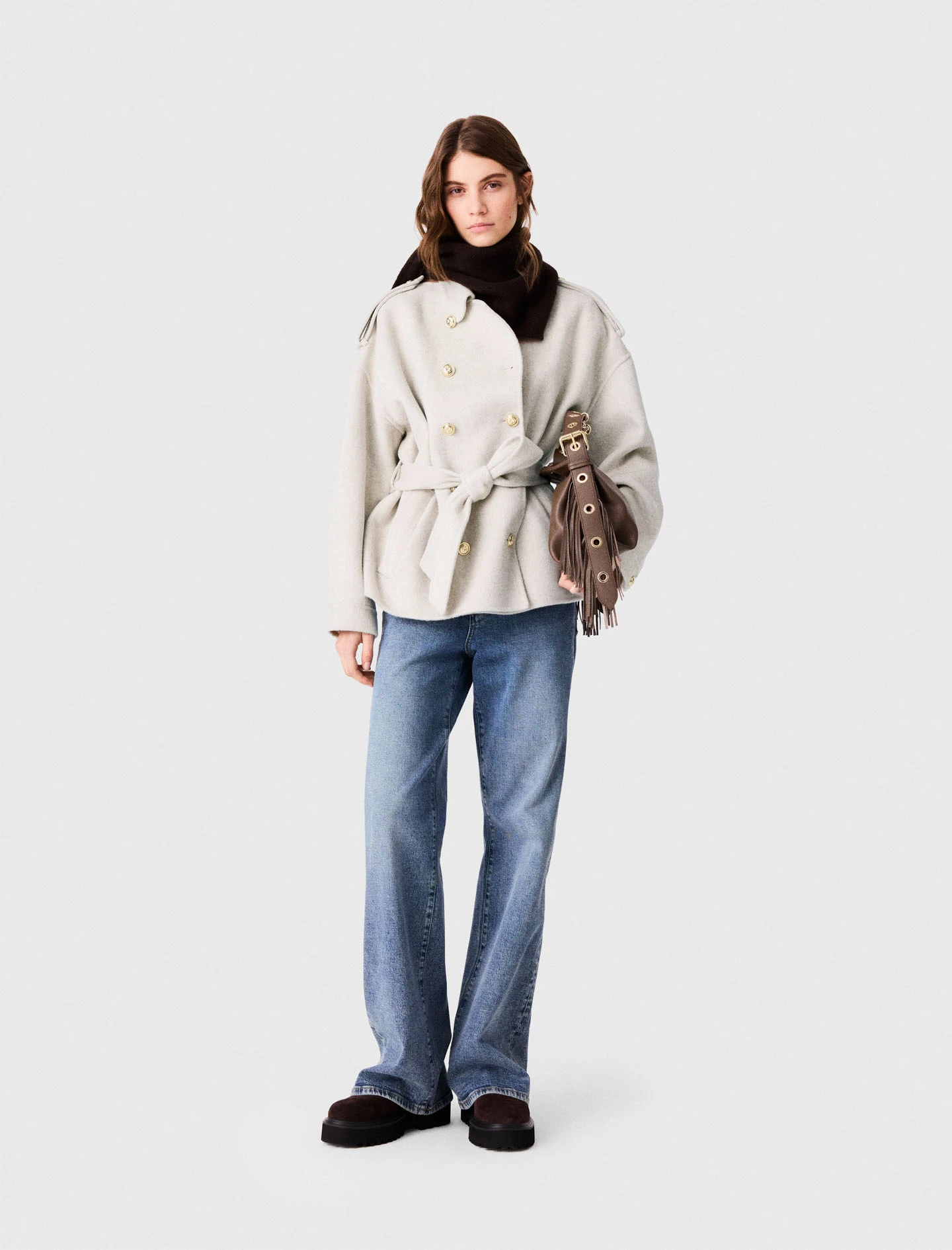 Double-faced mid-length coat - Ecru