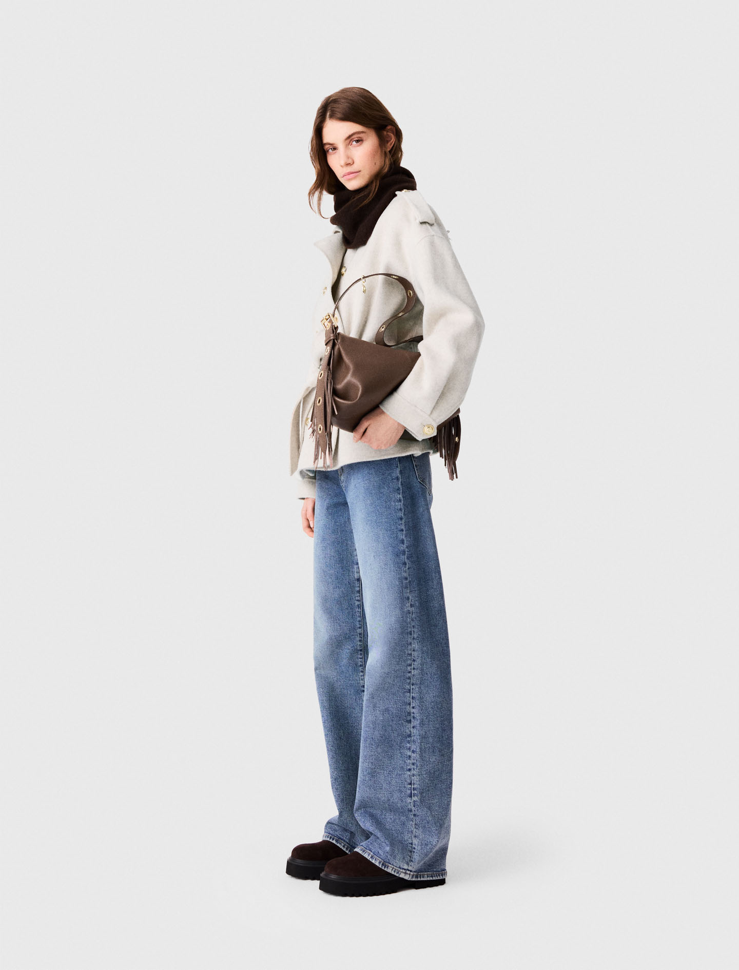 Double-faced mid-length coat - Ecru