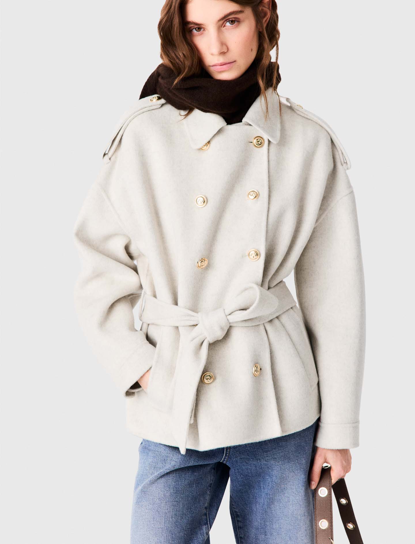 Double-faced mid-length coat - Ecru