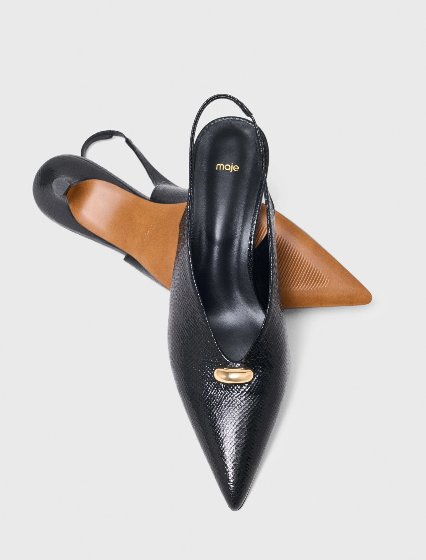 Pointed embossed leather slingbacks - Black