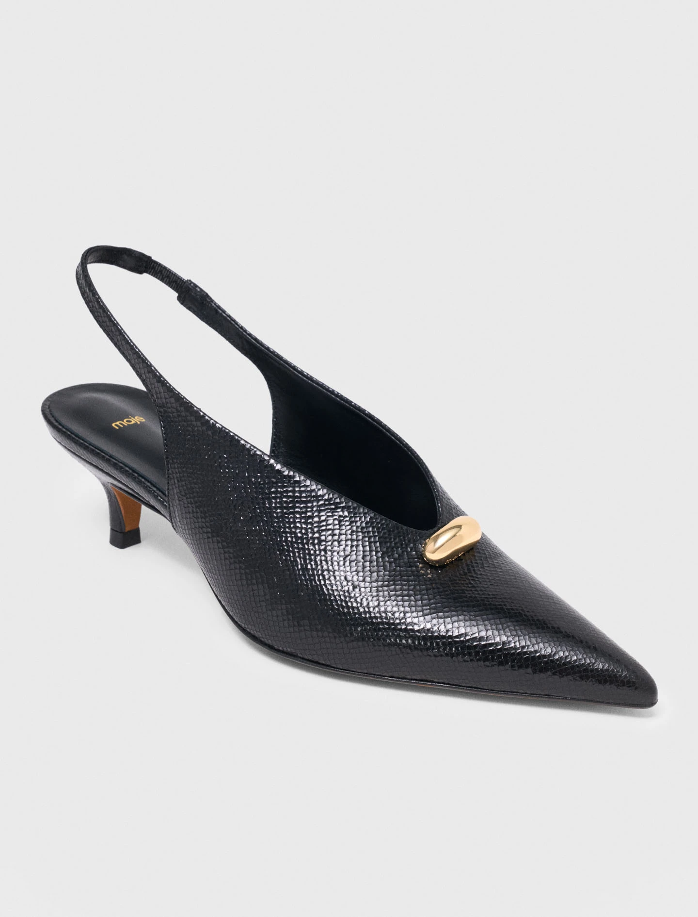 Pointed embossed leather slingbacks - Black