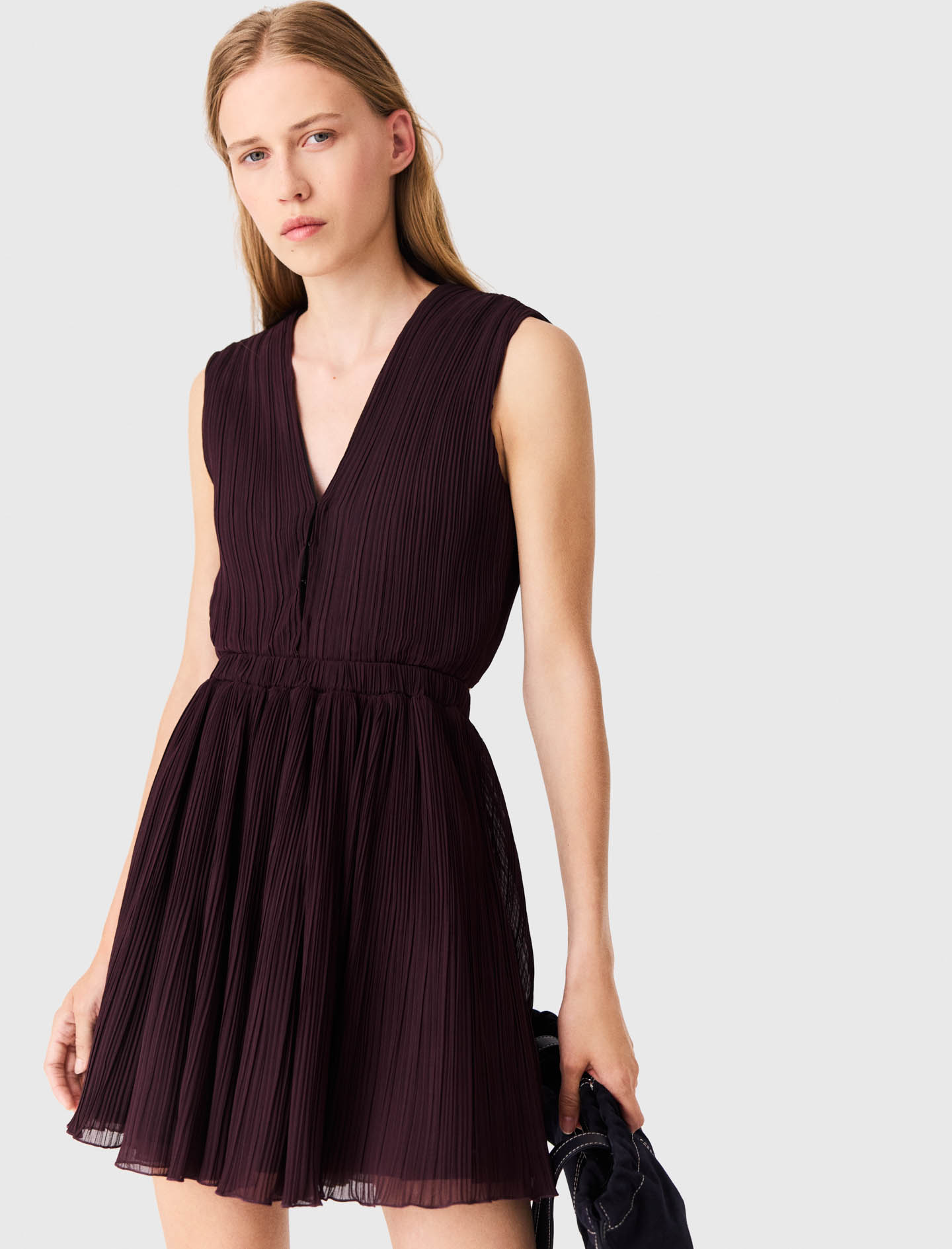 Short pleated skater dress - Mauve