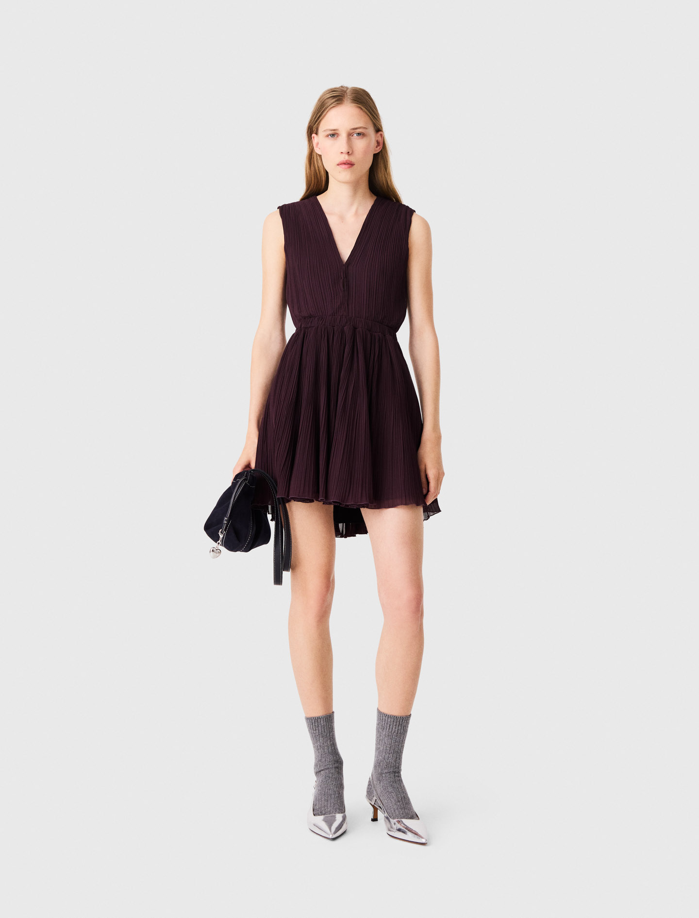 Short pleated skater dress - Mauve
