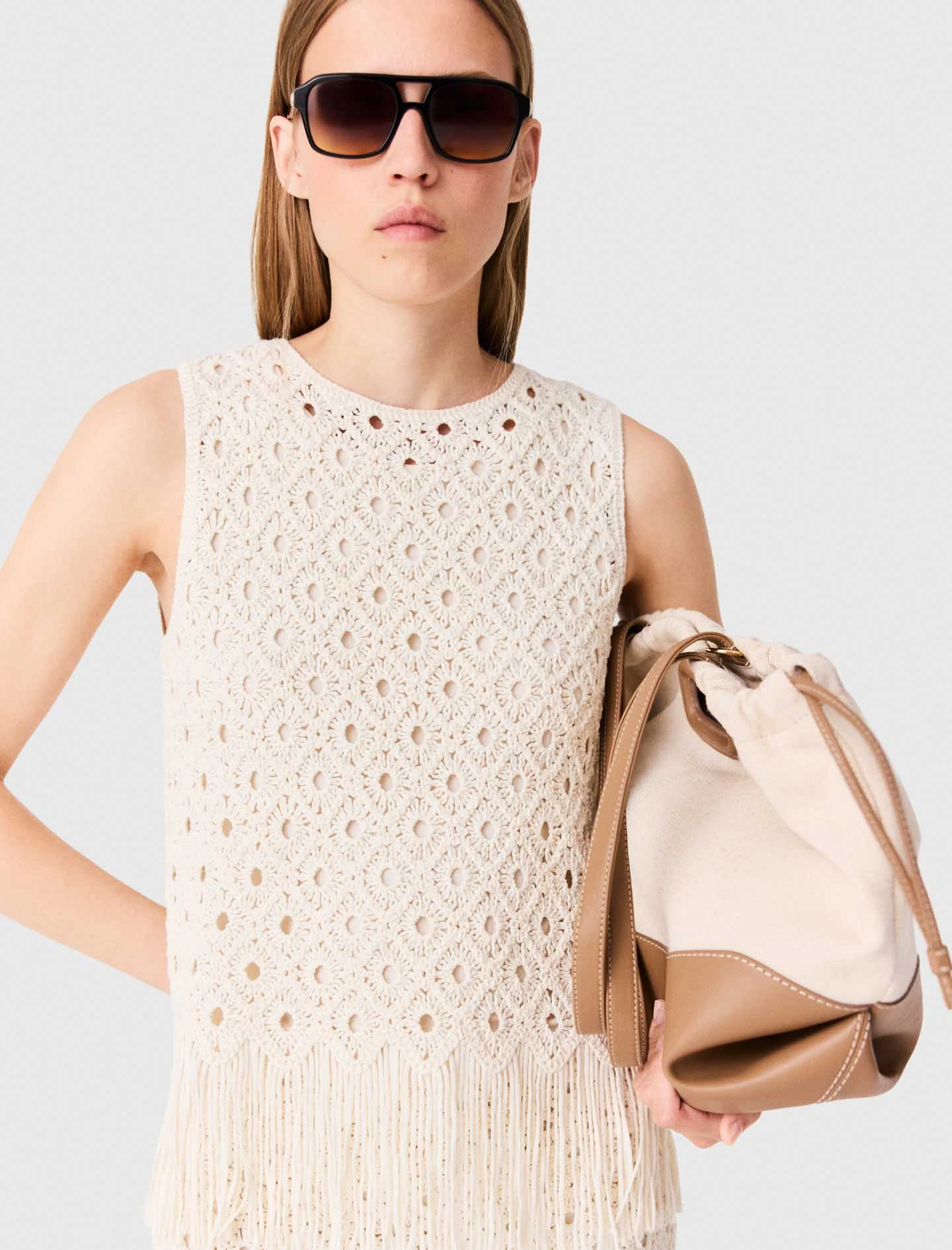 Fringed crochet top - Ecru
