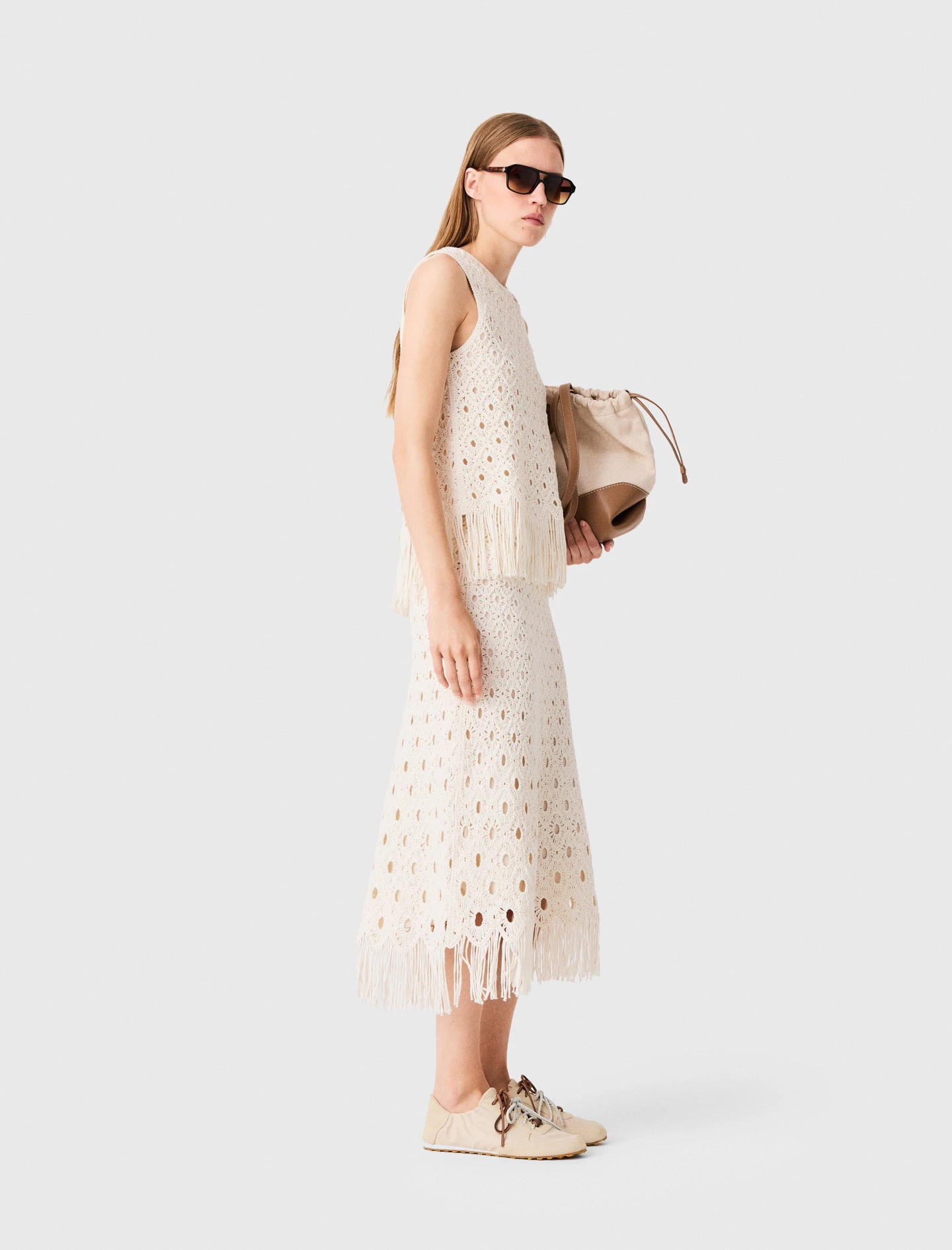 Fringed crochet top - Ecru