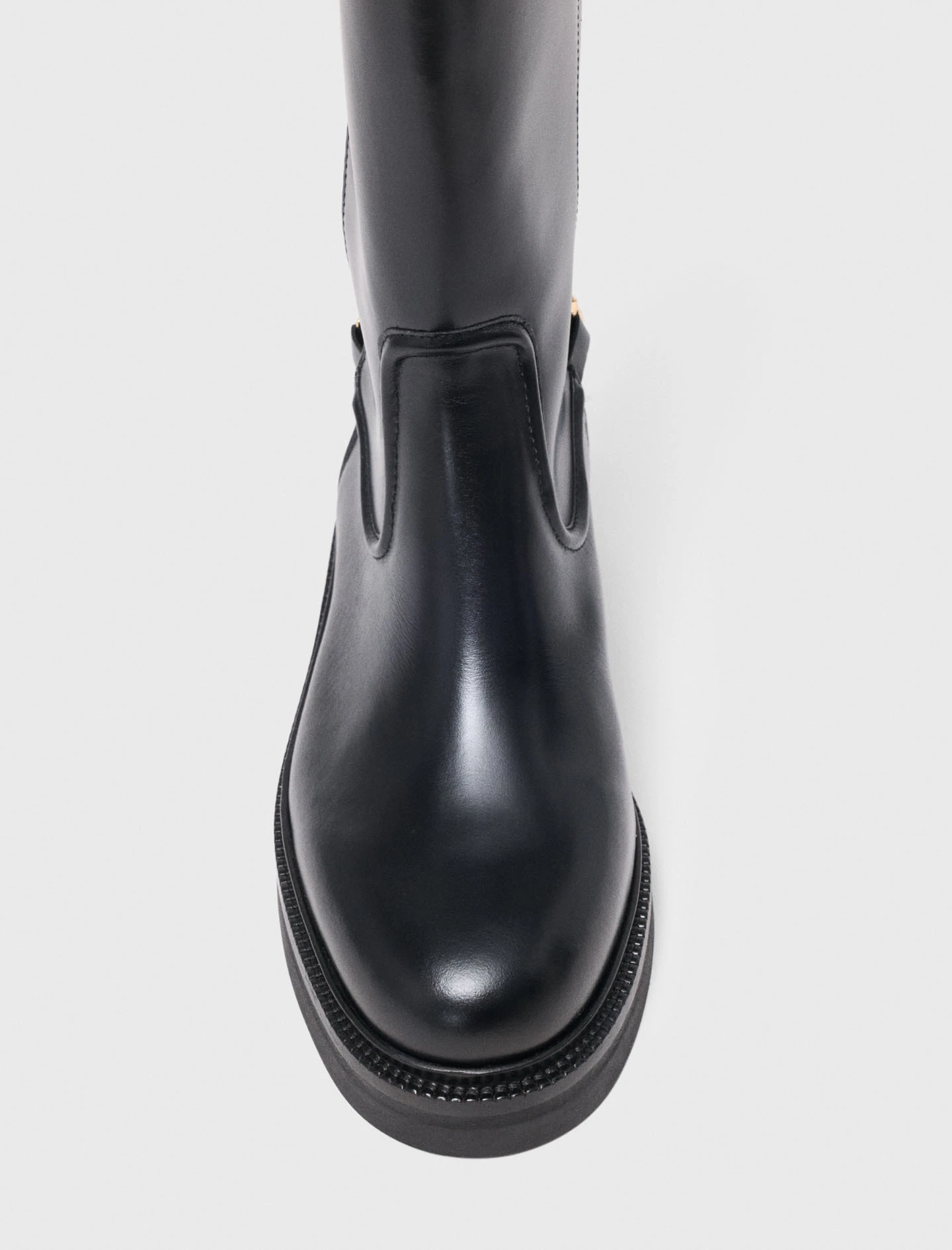 Flat leather boots with chain - Black