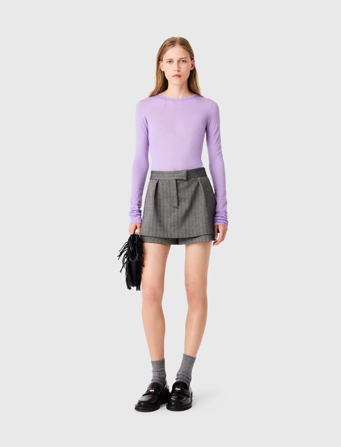 Rhinestone tailored skort - Grey