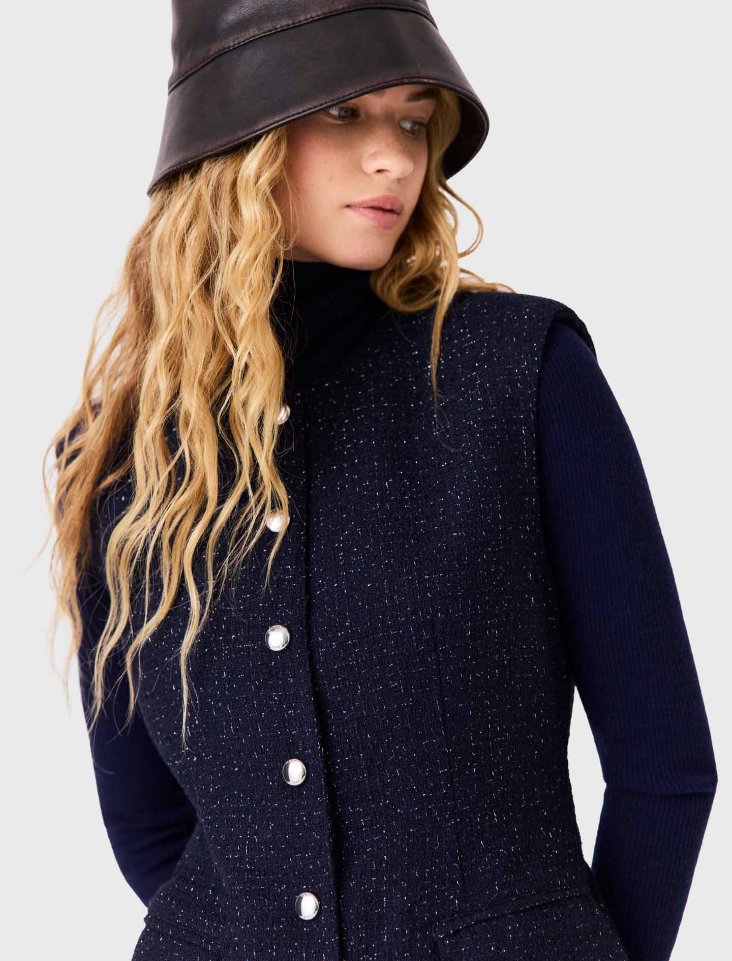 Short lurex tweed dress - Navy