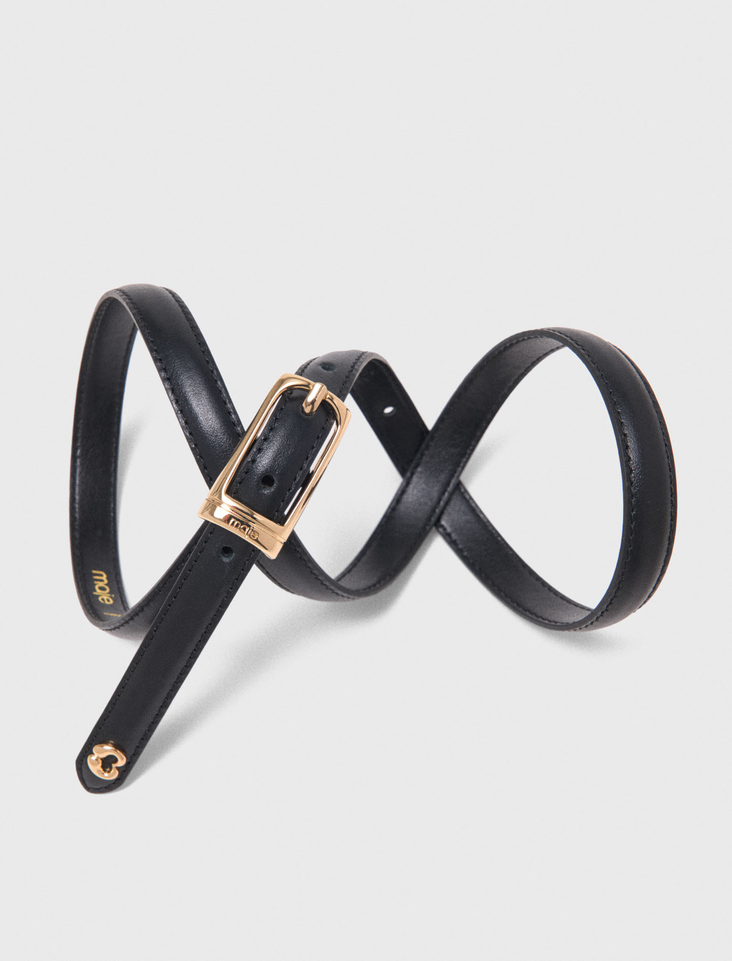 Slim leather belt - Black