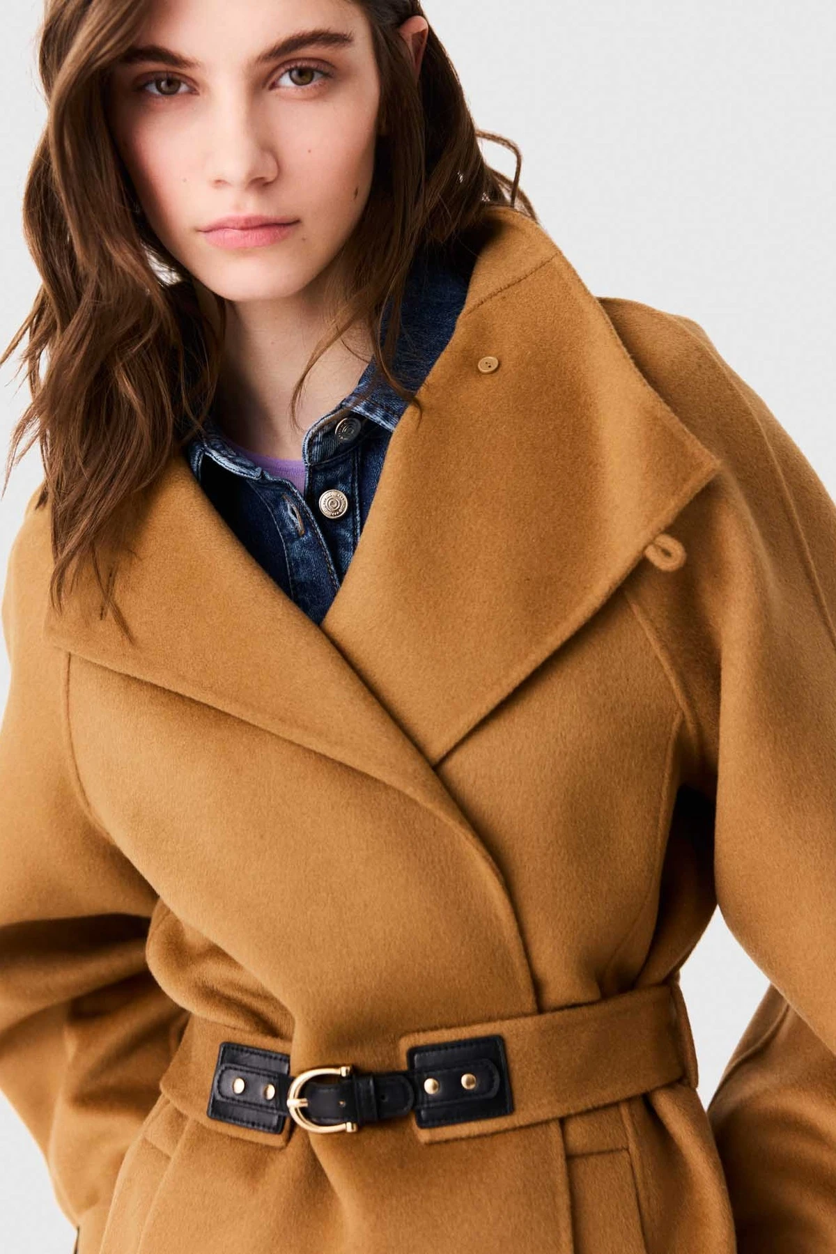 Belted mid-length wool coat - Camel