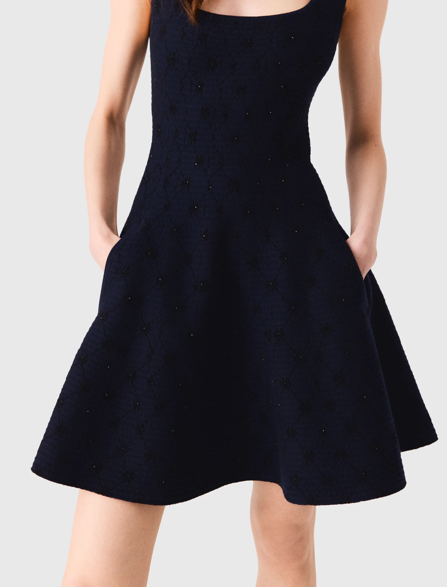 Short jacquard skater dress - Navy