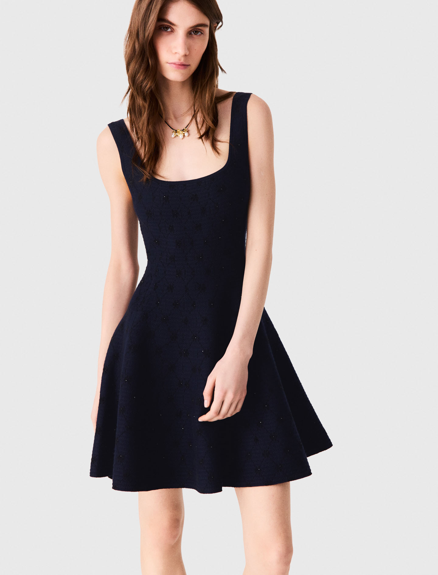 Short jacquard skater dress - Navy