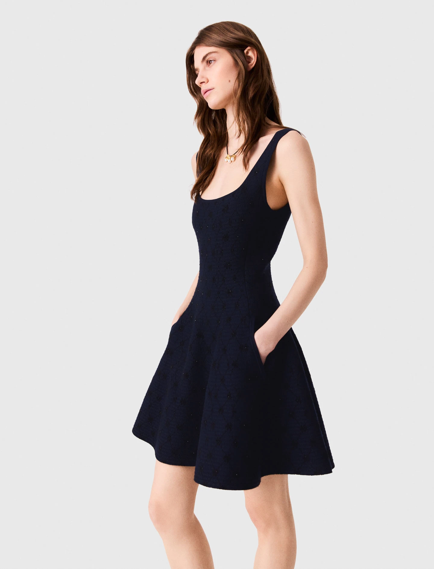 Short jacquard skater dress - Navy