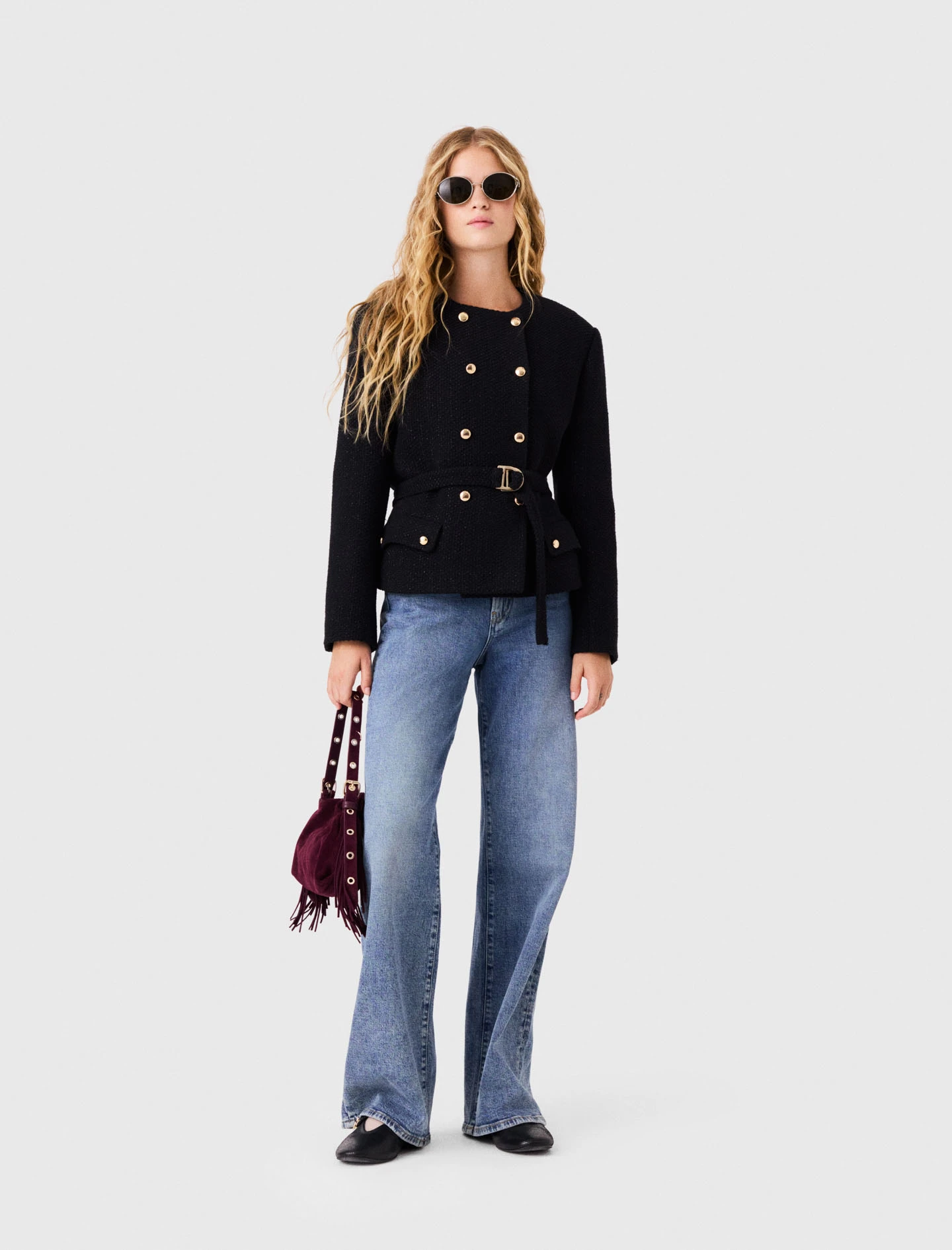 Mid-length double-breasted jacket - Black