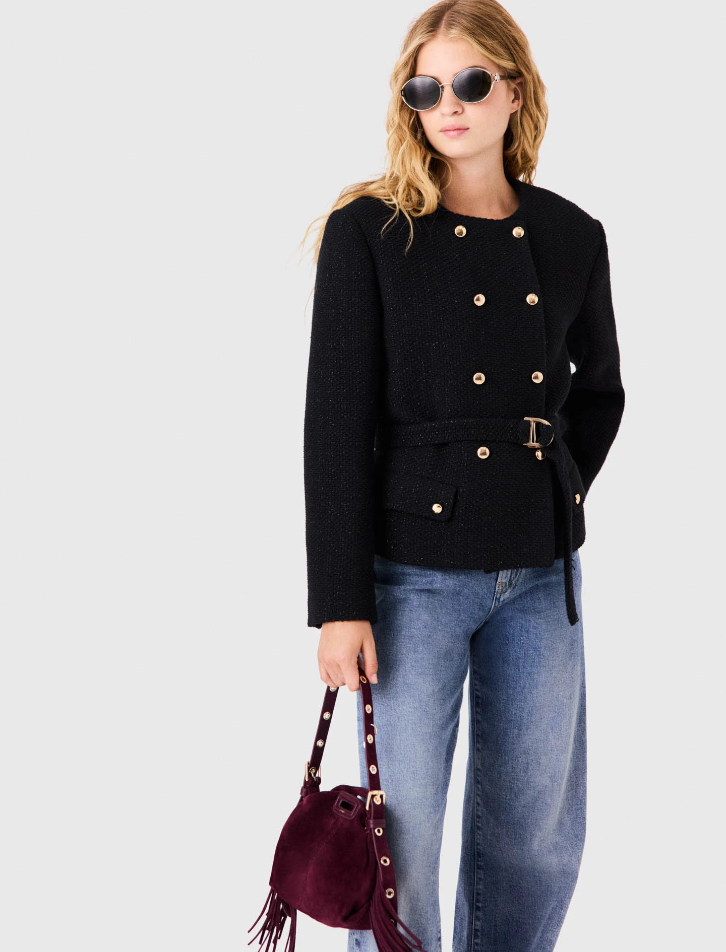 Mid-length double-breasted jacket - Black