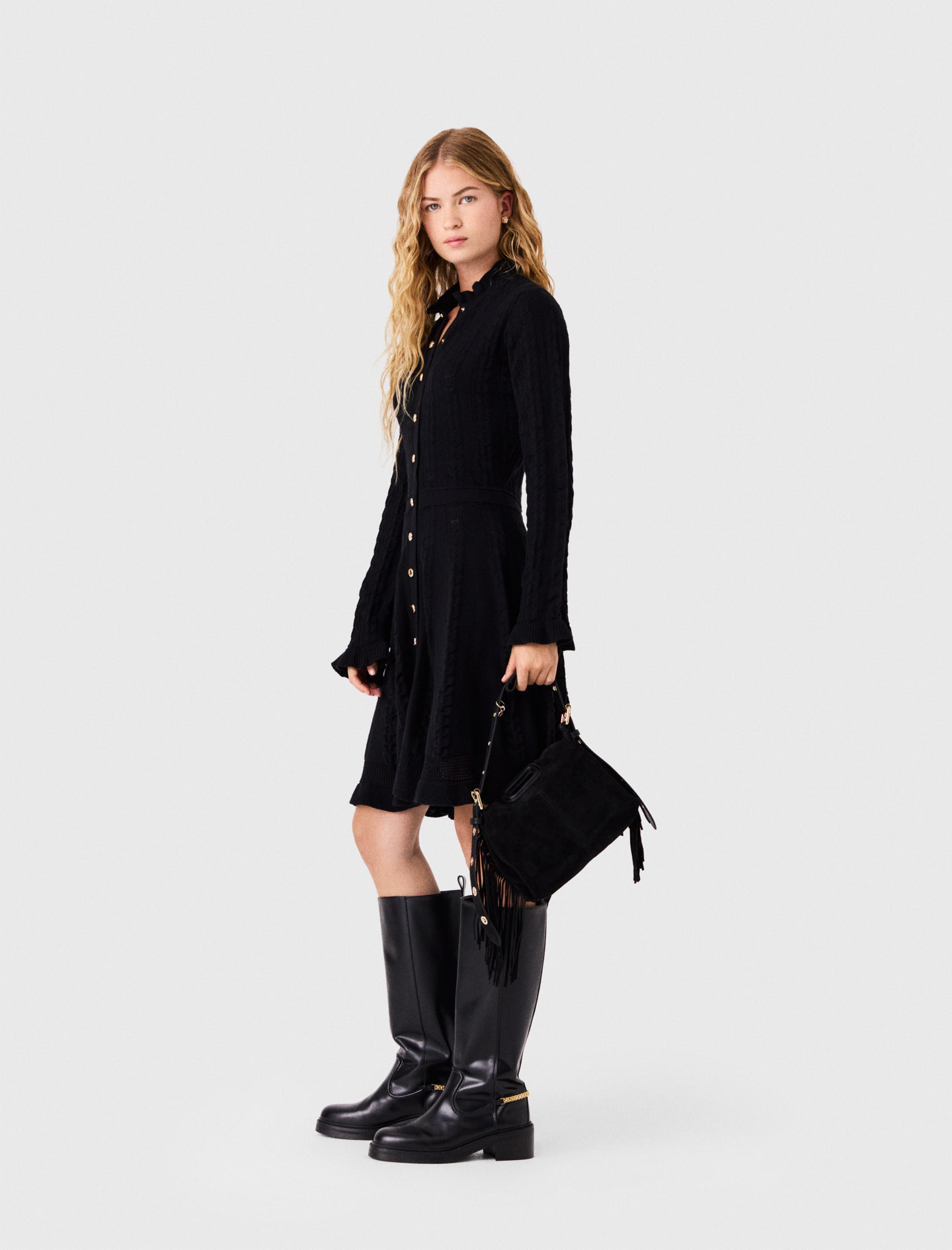 Short knit dress with buttons - Black