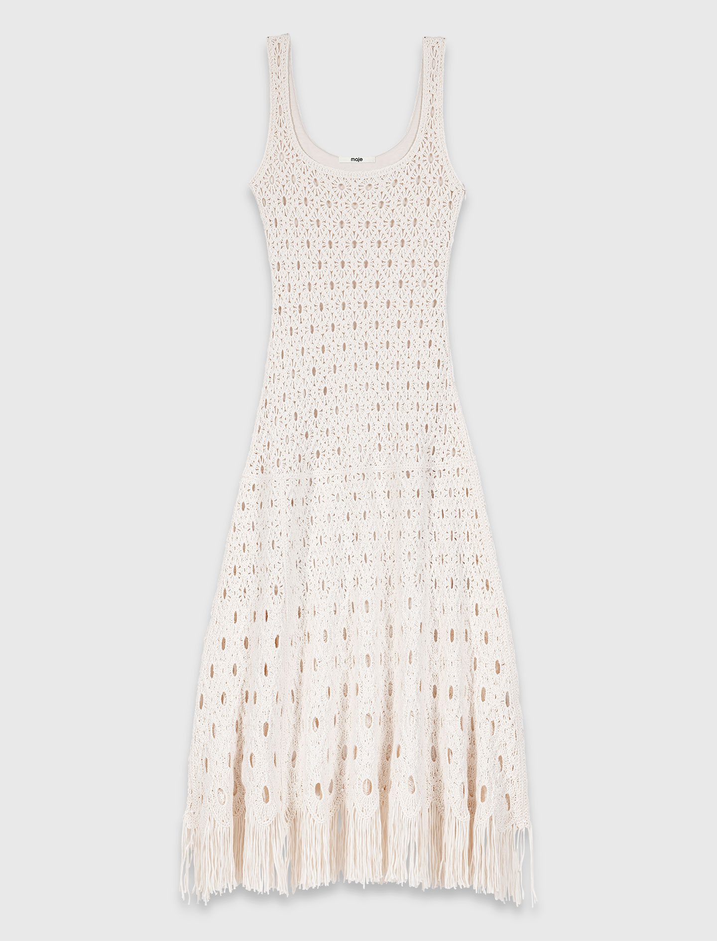 Fringed crochet maxi dress - Ecru