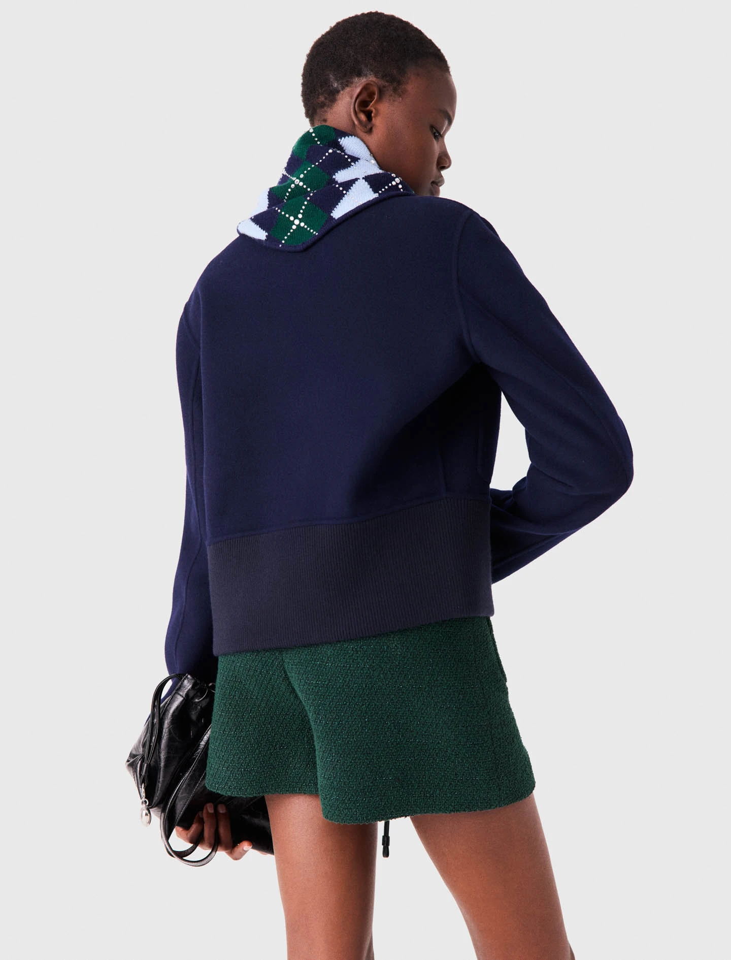 Wool argyle triangle scarf - Navy