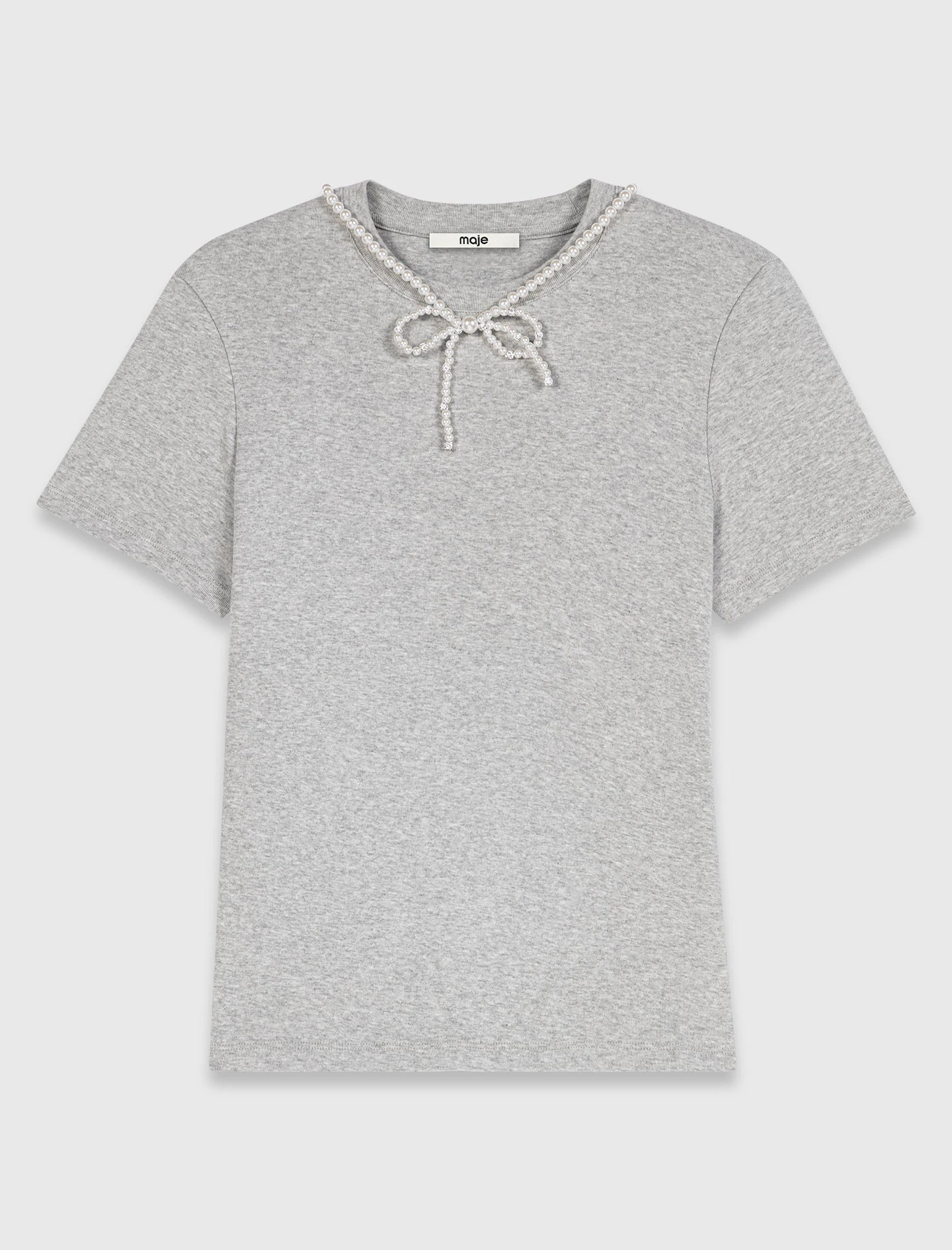 Removable beaded collar T-shirt - Grey
