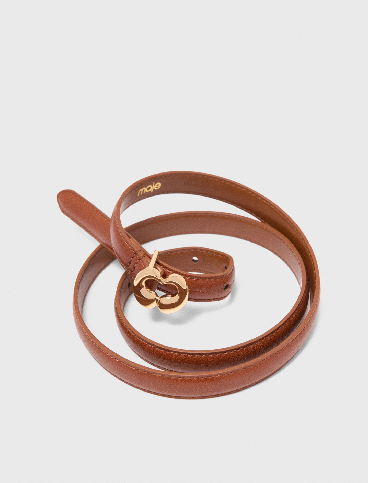 Slim smooth leather logo belt - Brown