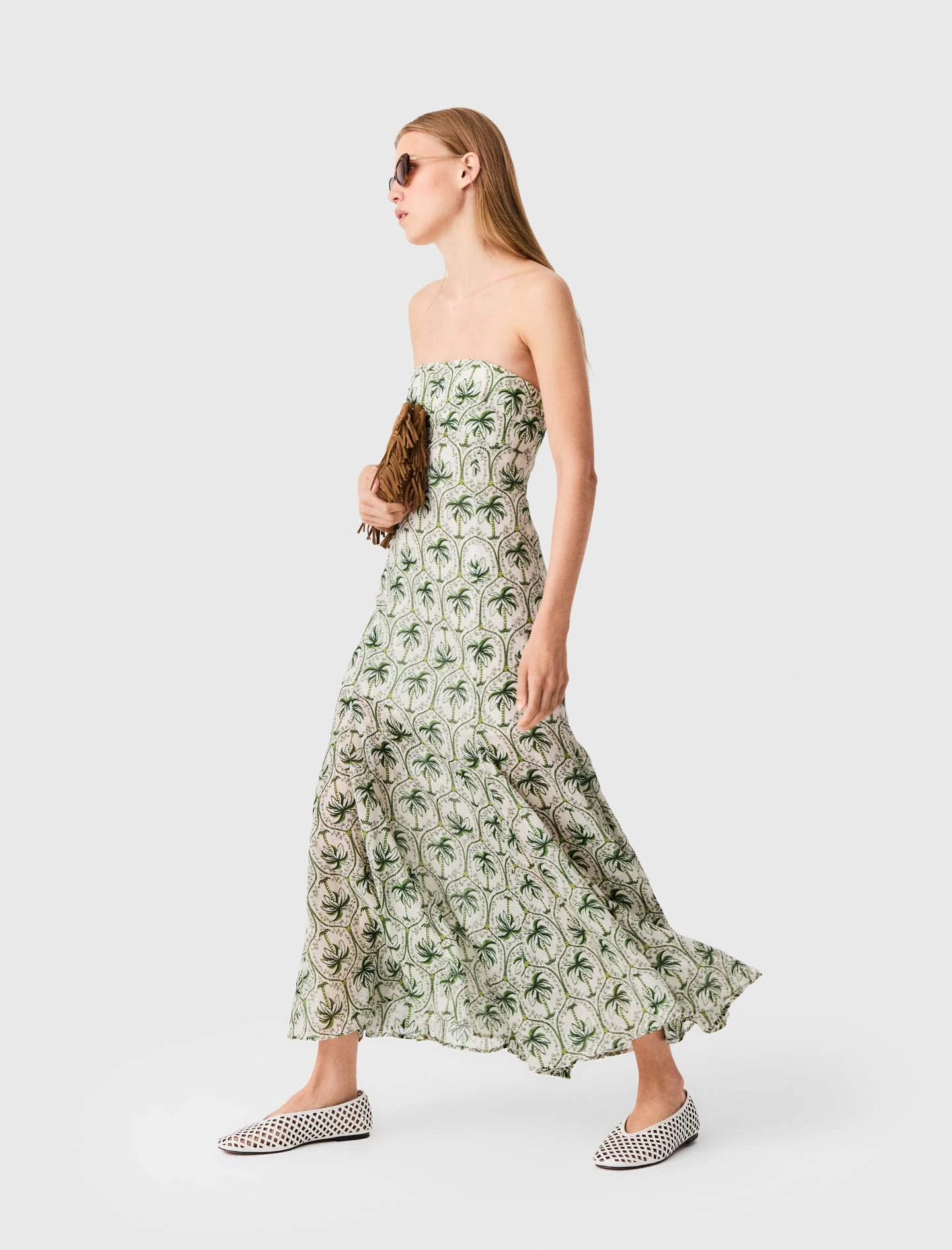 Patterned strapless maxi dress - Green