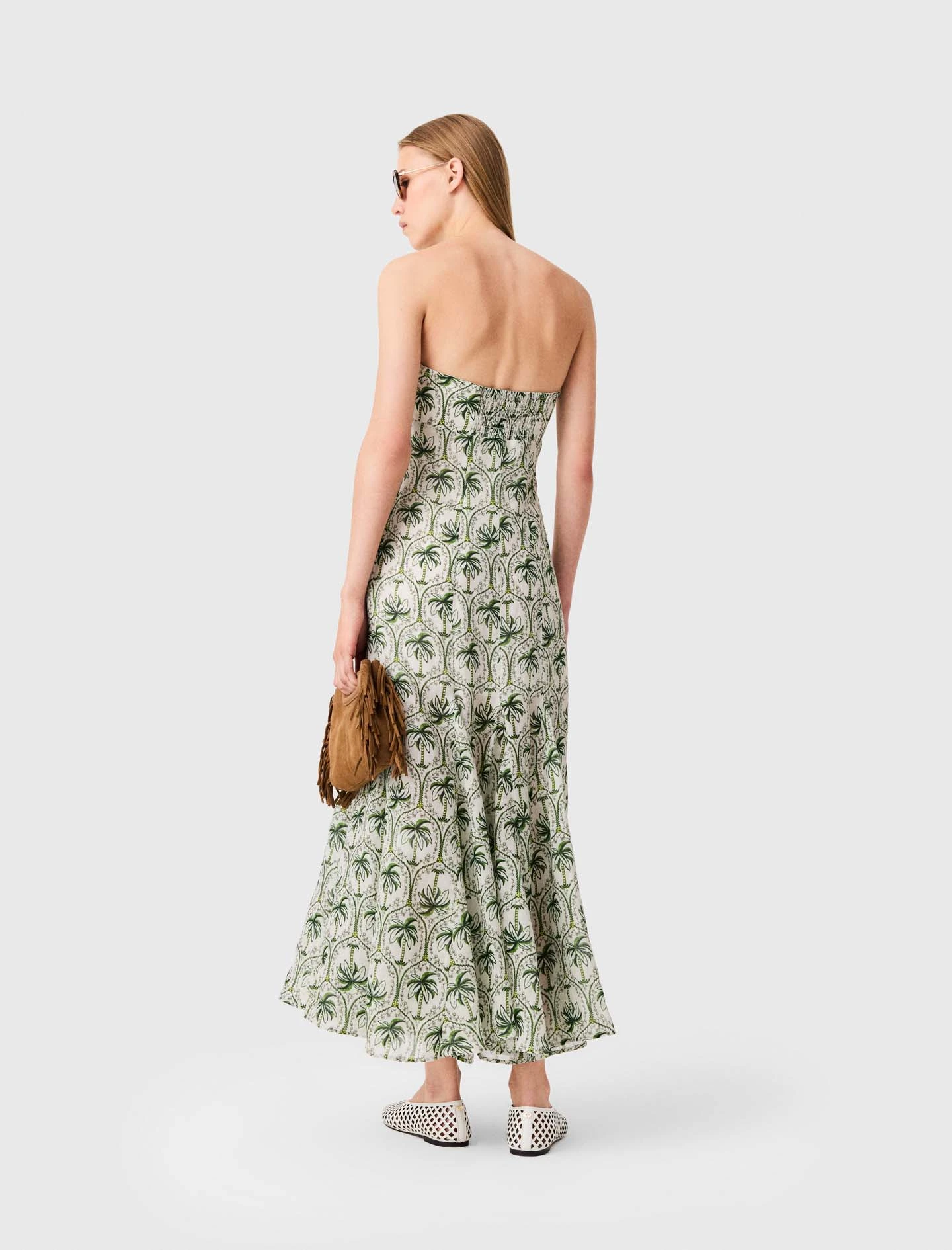 Patterned strapless maxi dress - Green