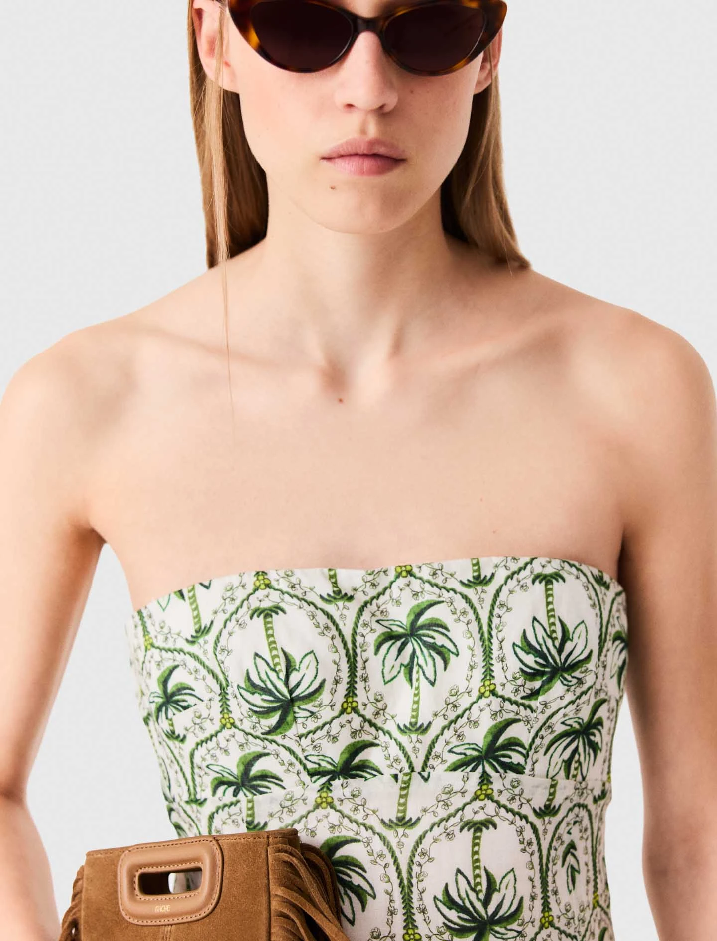 Patterned strapless maxi dress - Green