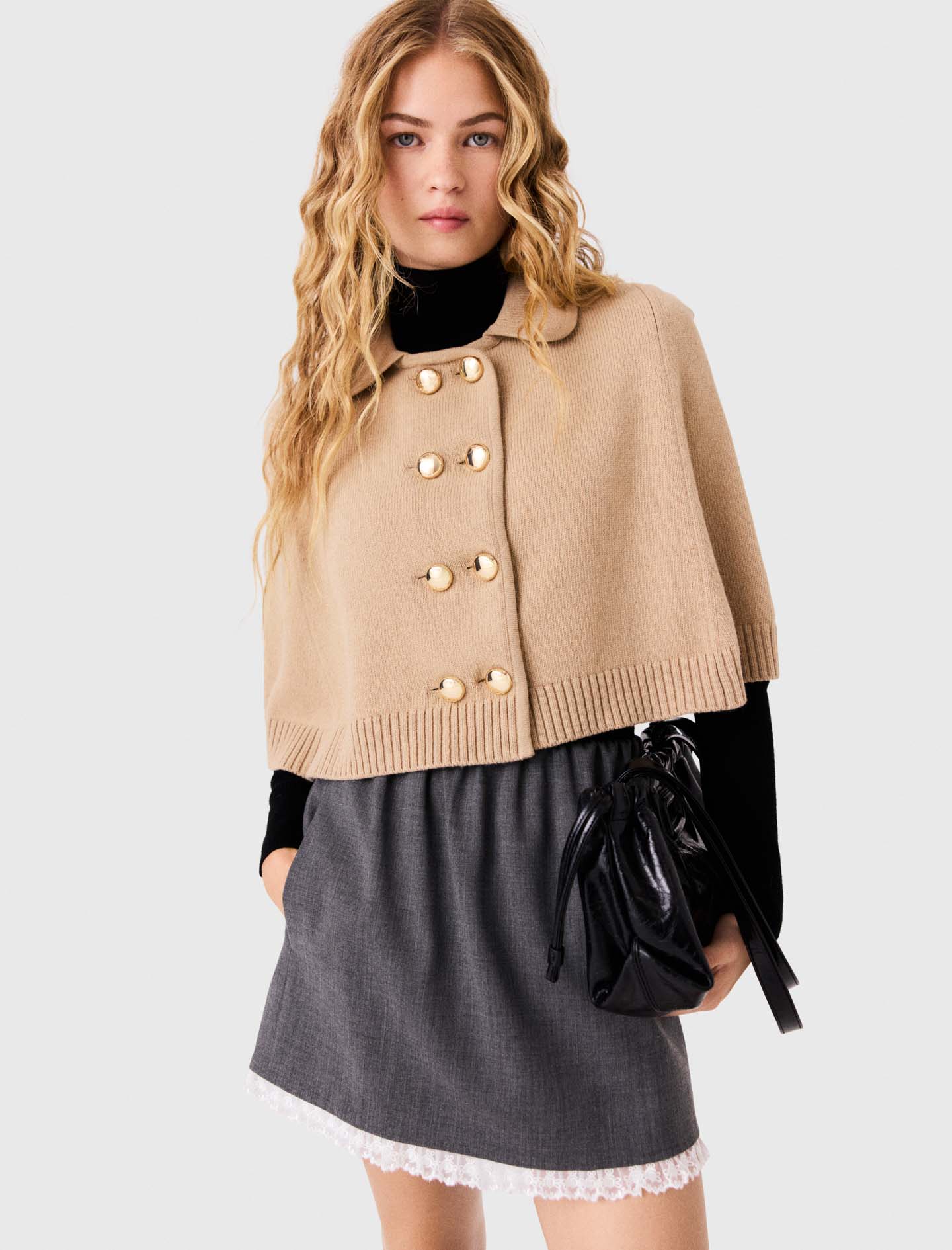 Wool blend mini cape - Beige