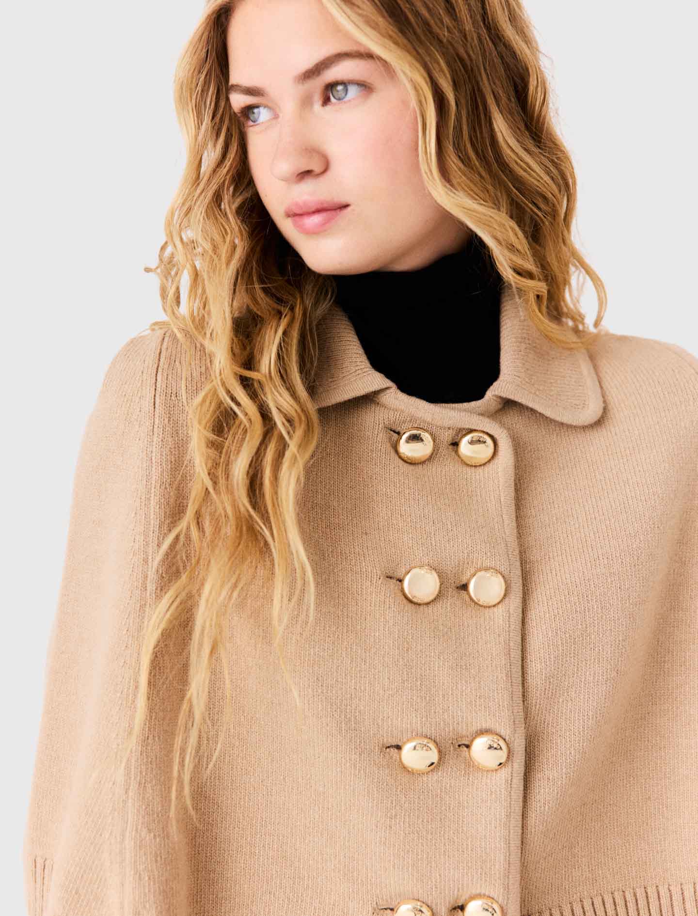 Wool blend mini cape - Beige